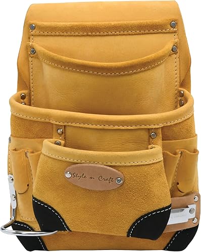 Style n Craft Bolsa de herramientas y uñas de carpintero de 10 bolsillos con clip para cinta, bolsa de cuero de alta resistencia, bolsa de cuero de