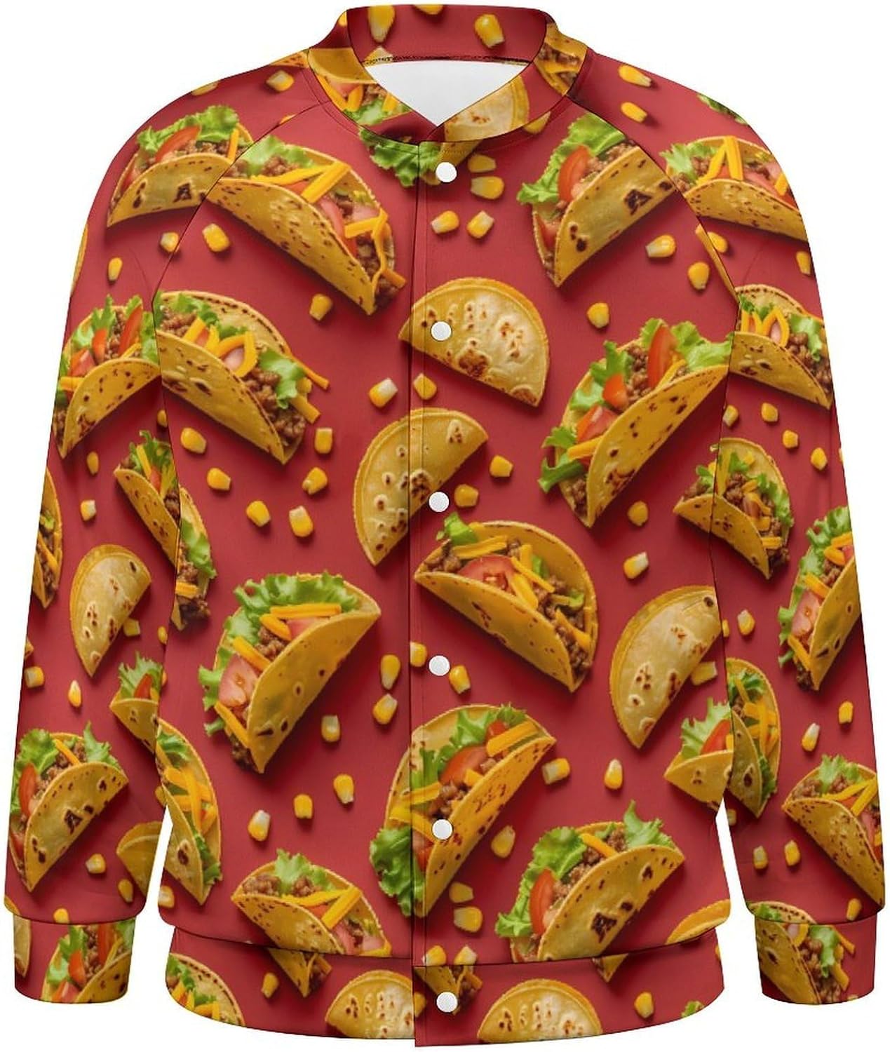 Tacos-Mexican Food Novelty Men's Baseball Jackets Causal Sweatshirt Button Top Long Sleeve Coat