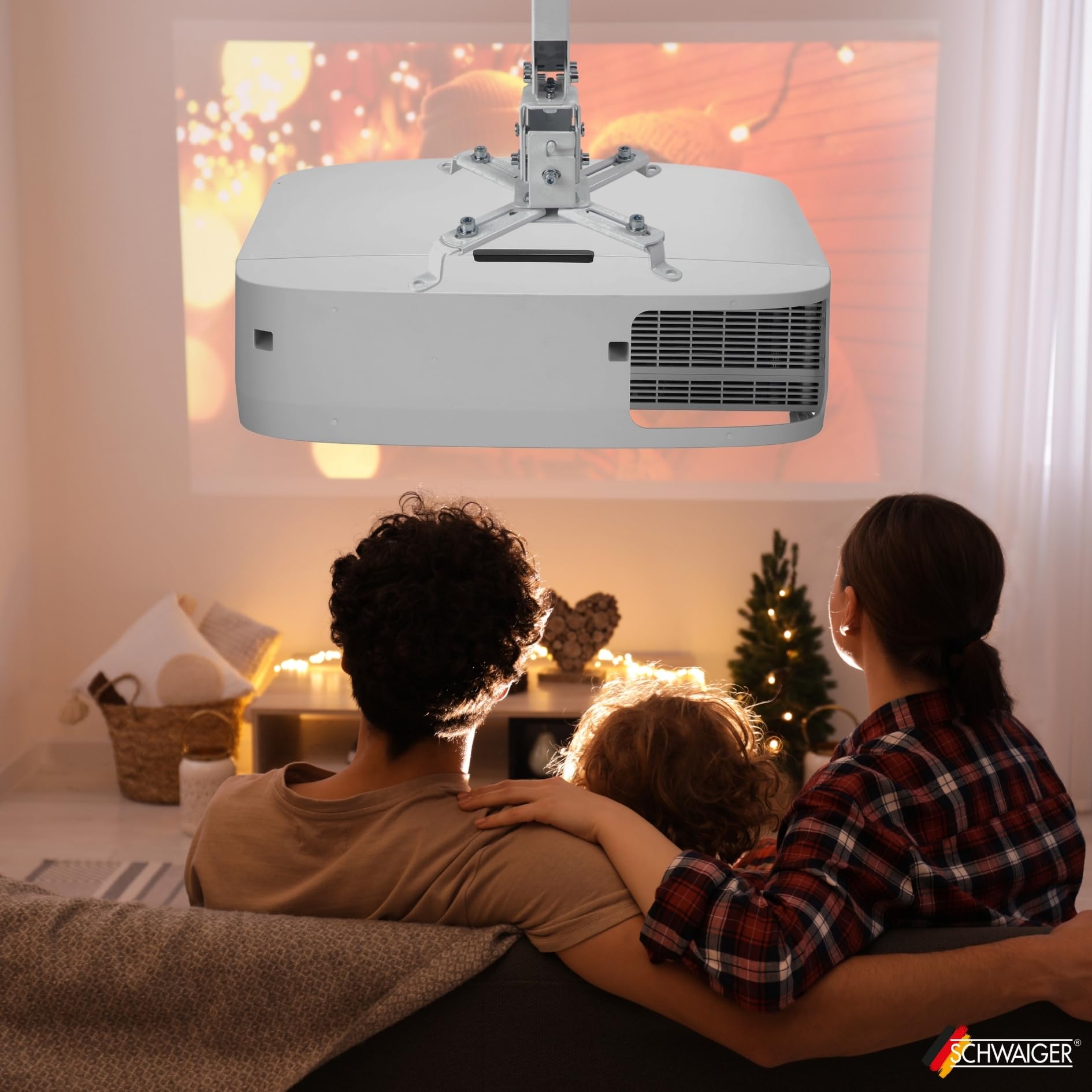 SCHWAIGER 9468 Support Plafond pour vidéoprojecteur Support Mural Universel pivotant inclinable Max. 20 kg Blanc