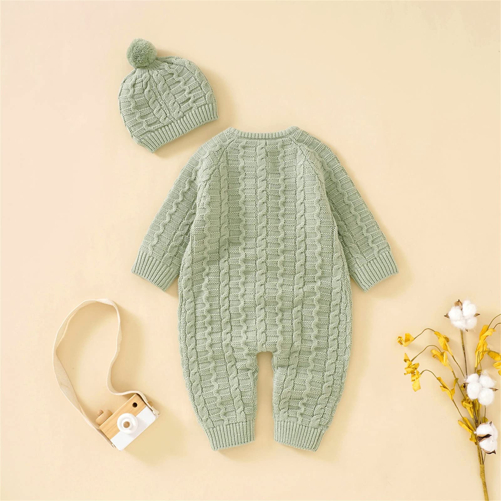 Säuglinge und Kleinkinder langärmelige soliden-farbige Sweater-Strick-Strickoneen + Hat Set Kapuzen Feste Gestrickte Pullover Overall Strampler Mützen Outfit Kleidung Jogginganzug