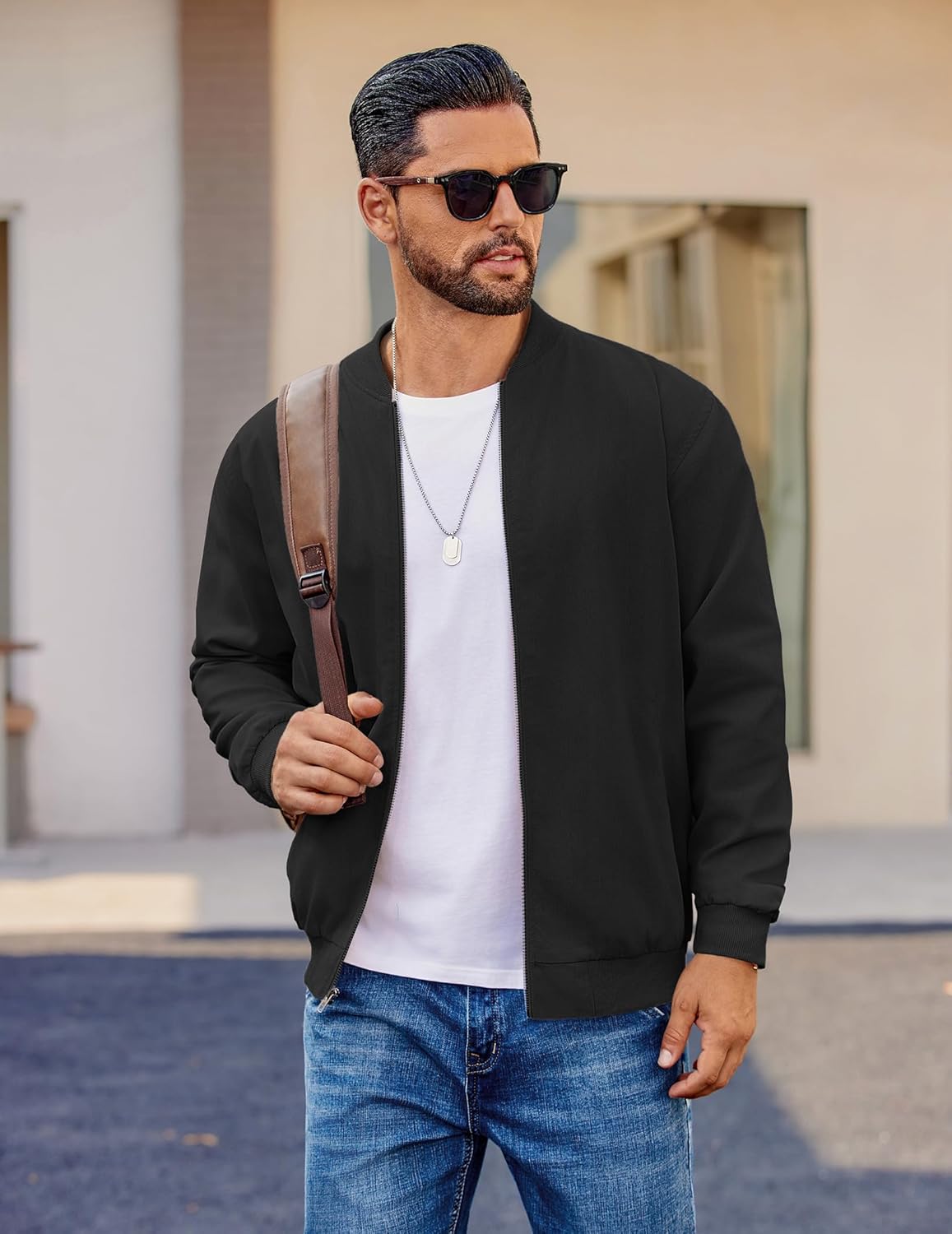 COOFANDY Men's Cotton Bomber Jacket Lightweight Flight Jackets Casual Softshell Varisty Jacket - Image 3