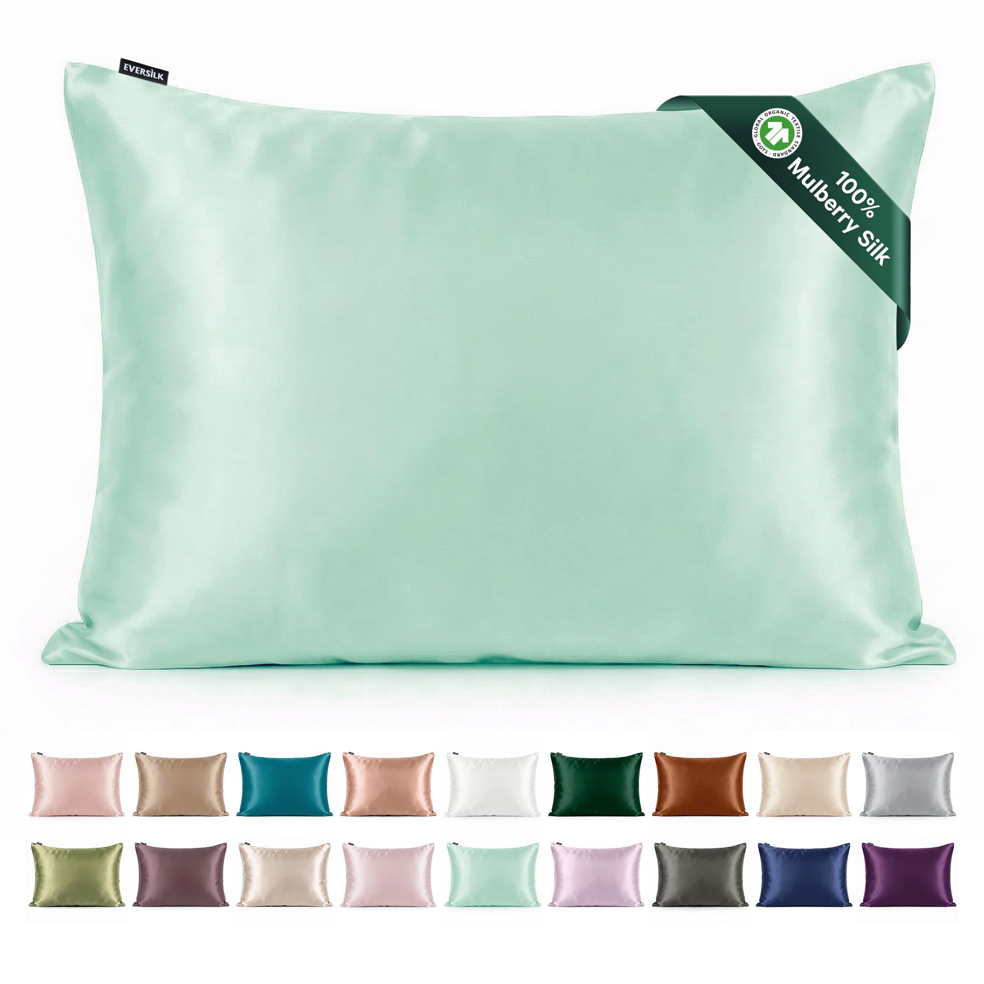 Mulberry Silk Pillowcase for Hair and Skin: 22 Momme Both Sides 100% Pure Silk Pillow Case with Hidden Zipper - Natural Pillow Cover for Cooling Sleep 1 Pack Light Green