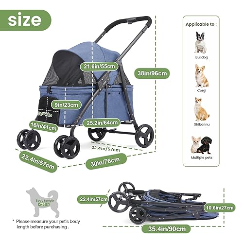 Miniatura 4 de Cochecito mediano para perros grandes, cochecito para perros medianos de hasta 80 libras, plegable y ventilado, impermeable, todo terreno, con