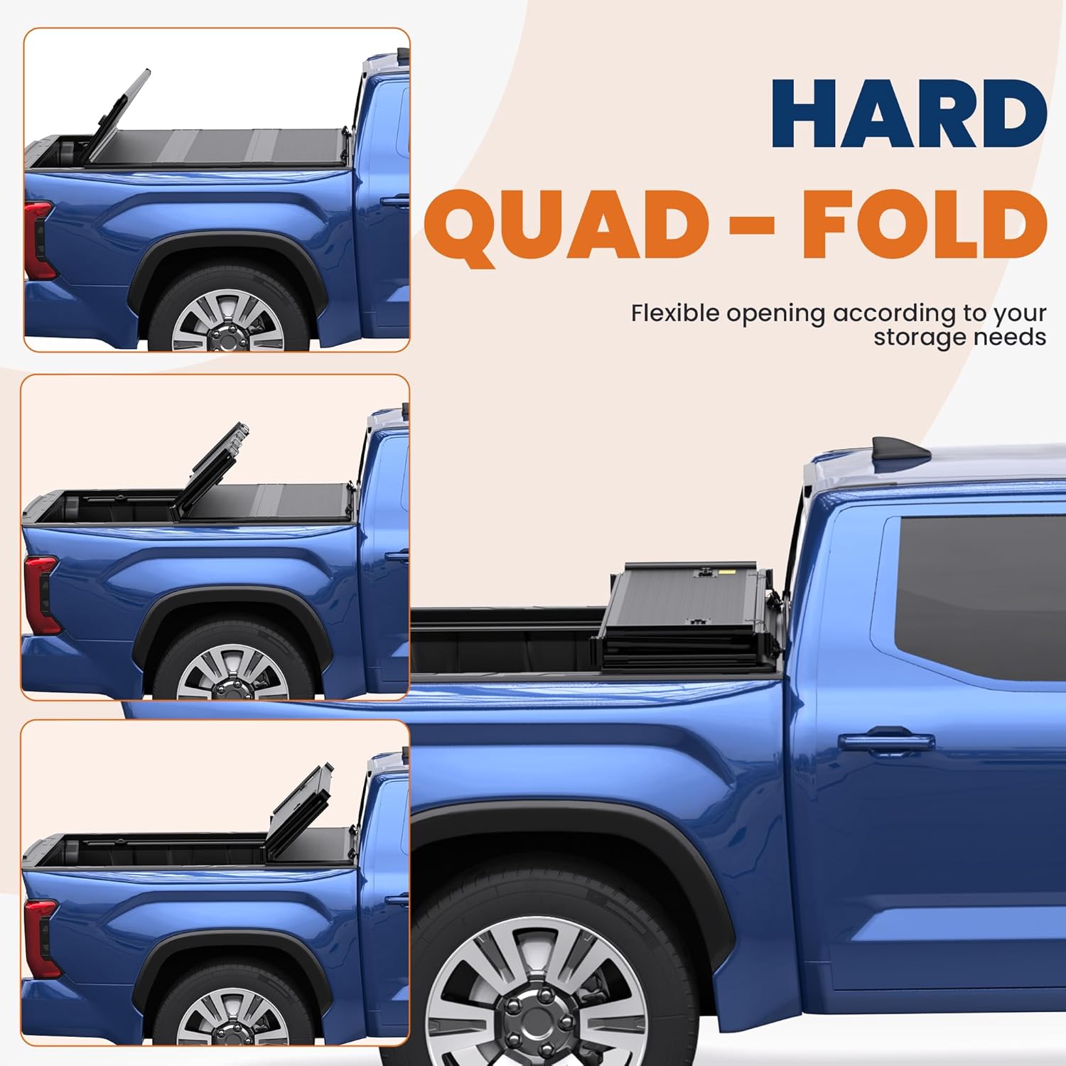 KUIPERAUTO Fiberglass Quad Hard Tonneau Cover Compatible for 2014-2021 Toyota Tundra Fleetside Truck Bed Cover - 5.5 FT Bed On Top 66.7 inch