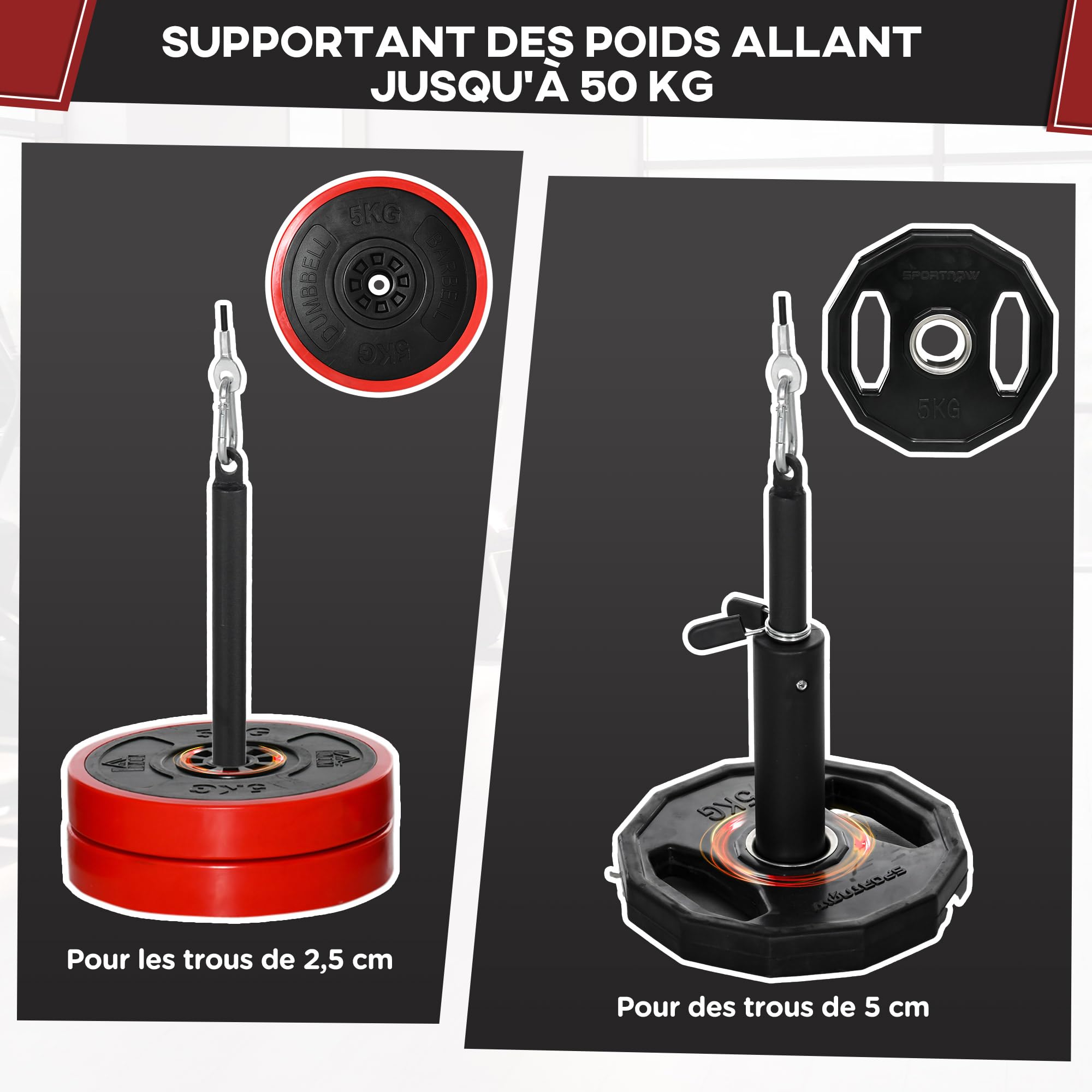 SPORTNOW Système de poulie de Musculation - système de poulie d'entraînement des Triceps pour Traction LAT Biceps, Triceps, épaules, Dos, Avant-Bras, en Acier et Nylon, Noir