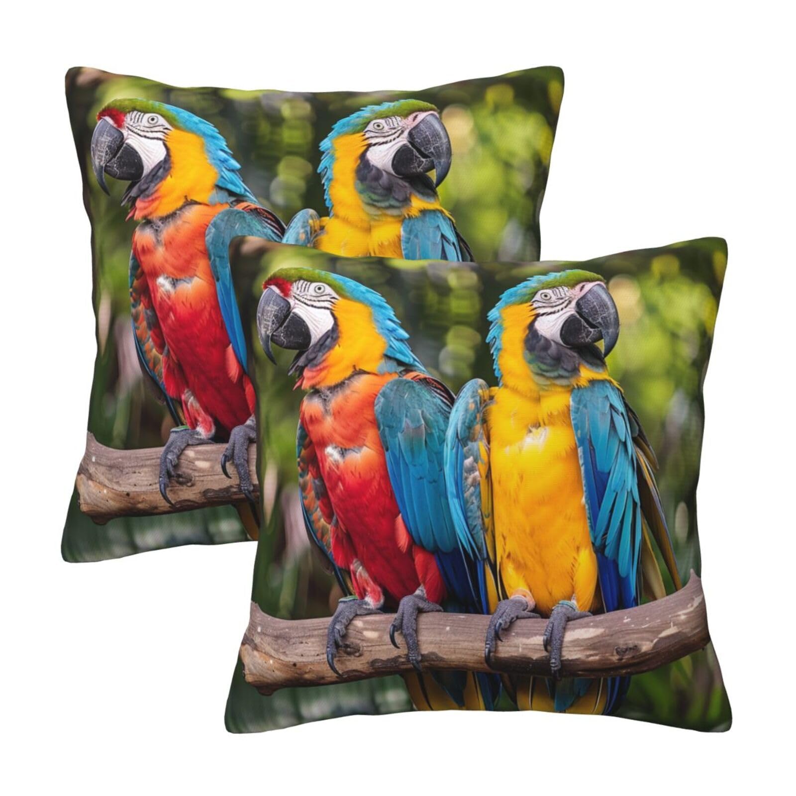 kkvhhyuo parrots Print Pillow Covers Set of 2, Square Decorative Cushion Covers with Hidden Zipper, Throw Pillow Cases for Living Room Sofa Bed Chair, 50x50 cm