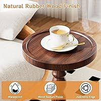 Vista 4 de Solid Wood Drink Table, Rubber Wood Small Round Side Table for Small Spaces, Martini Tables, Pedestal End Tables for Living Room, Bedroom, Corners