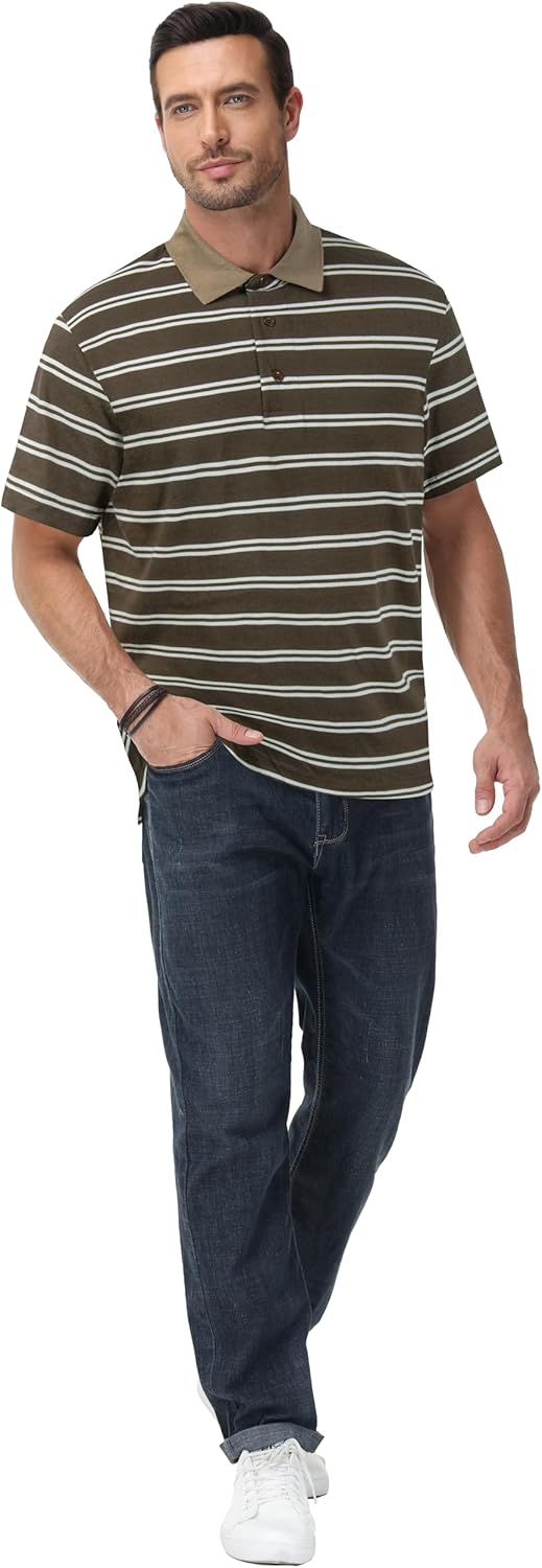 TAPULCO Mens Classic Fit Striped Polo Shirts Long&Short Sleeve Casual Collared Sports Daily T-Shirts for Everyday Wear