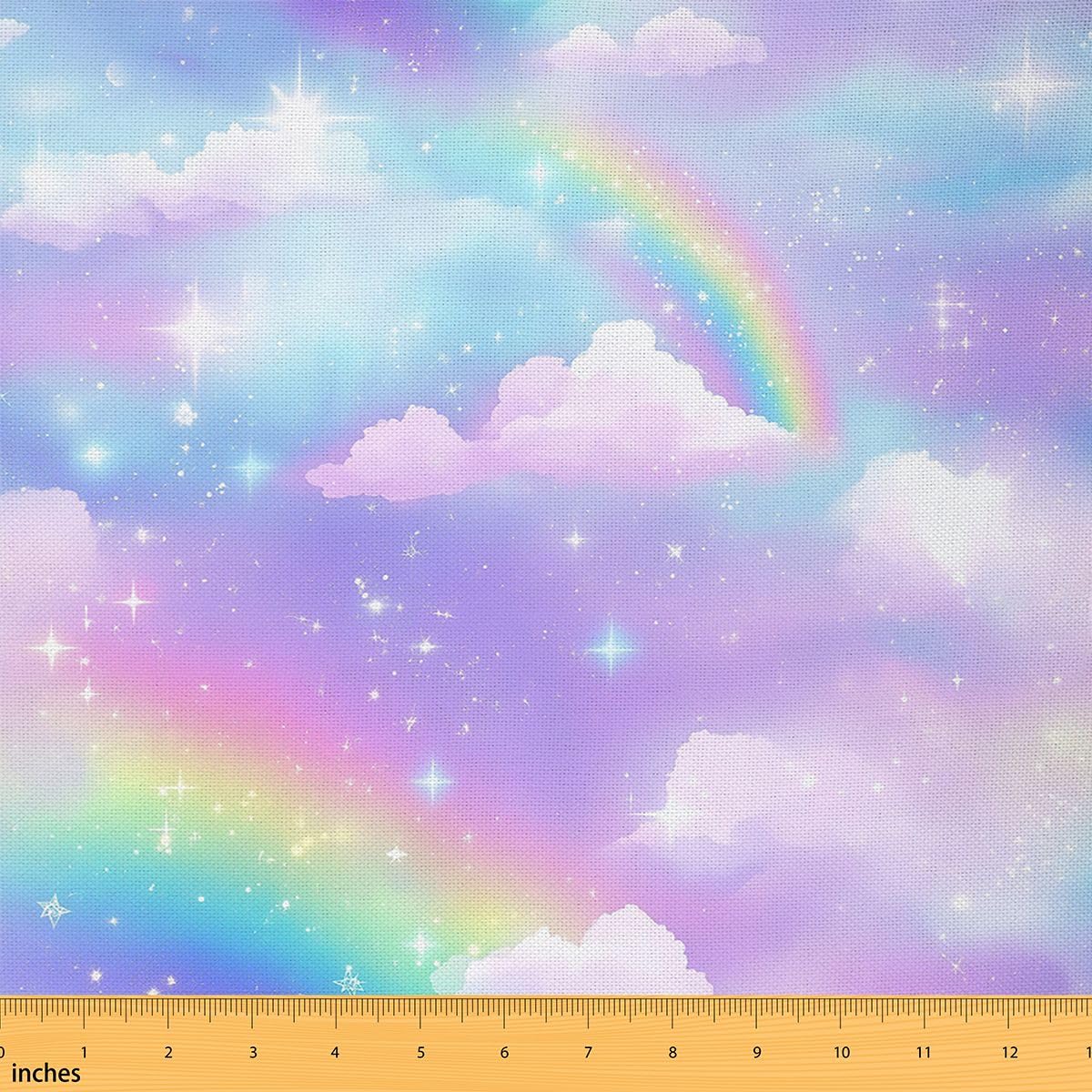 Homemissing Dreamy Rainbow Fabric by The Yard 1 Yard (L92*W150cm) Rainbow Galaxy Soft Upholstery Fabric Clouds Print DIY Sewing Craft Projects — image 1