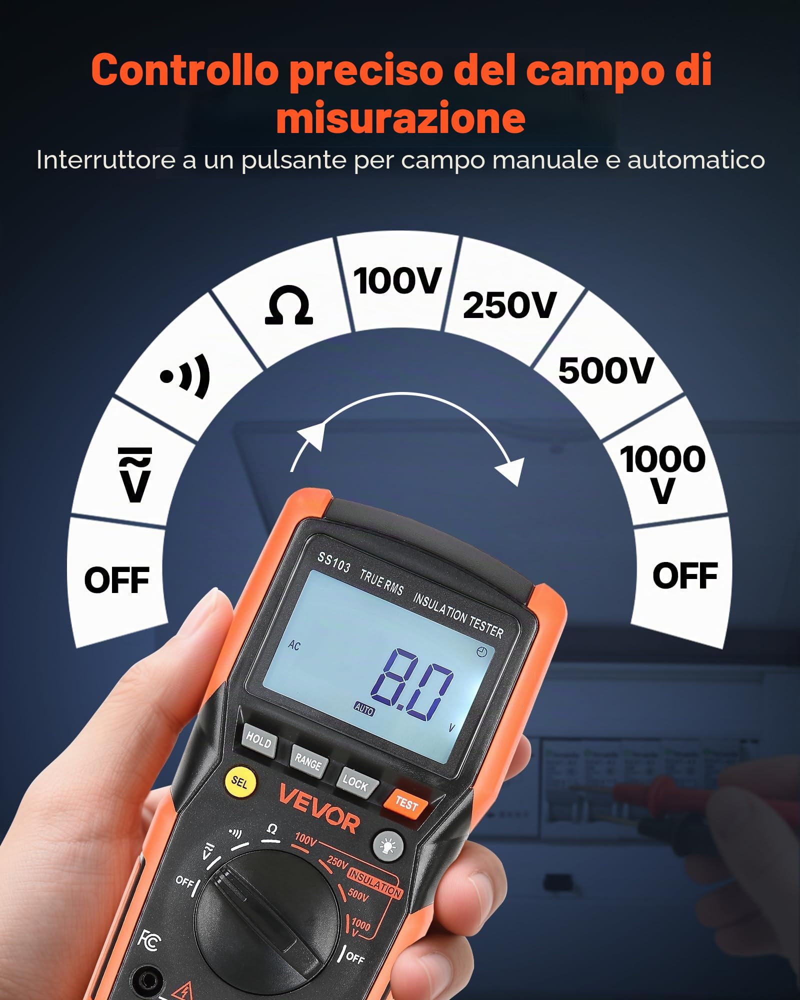 VEVOR Multimetro Digitale, Voltmetro TRMS da 4000 Conteggi, Ohmmetro, Tester di Tensione CA/CC da 1000 V con Intervallo Automatico Manuale Commutabile per Misurazione di Tensione, Resistenza