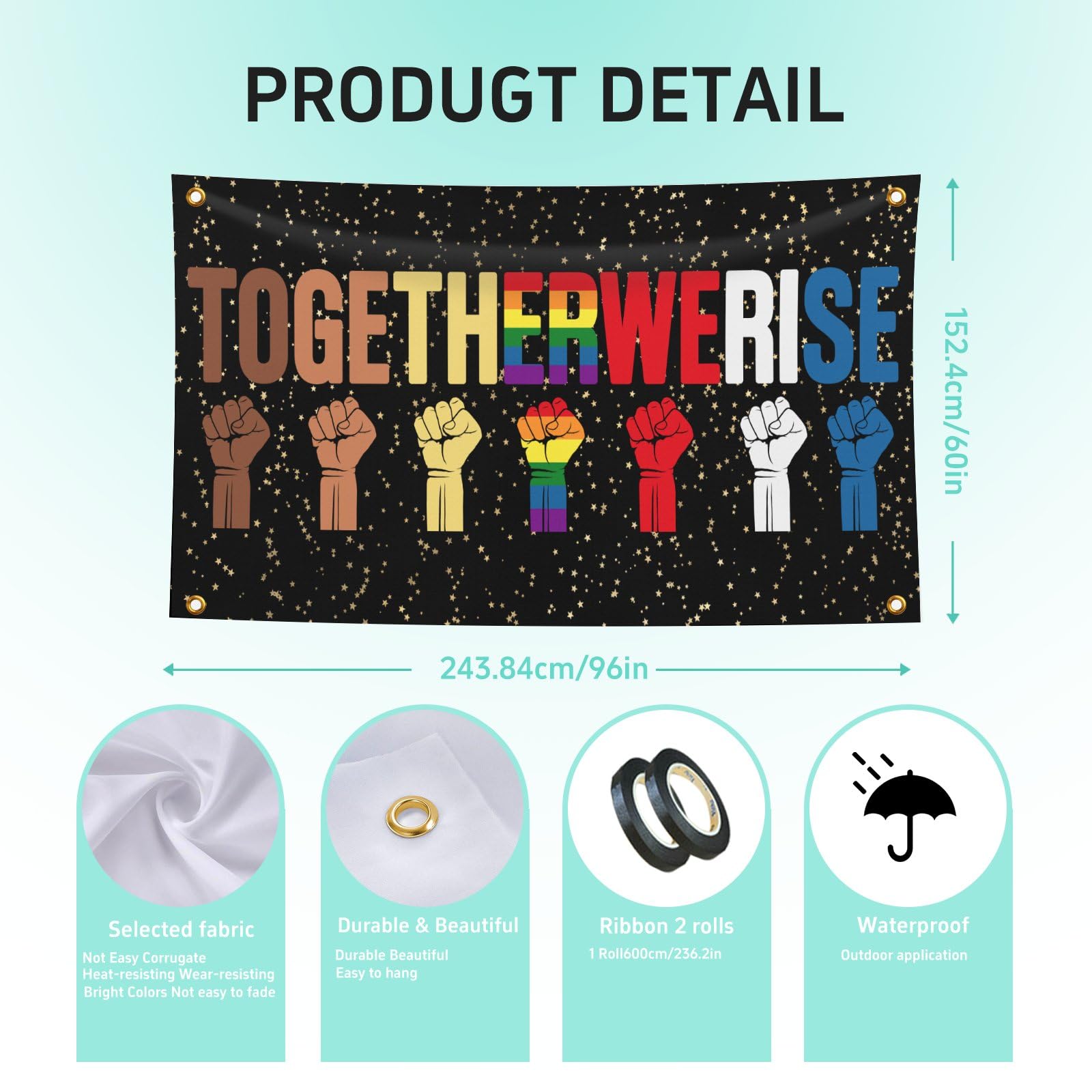 Together We Rise Banner For Bedroom 5x8 FT