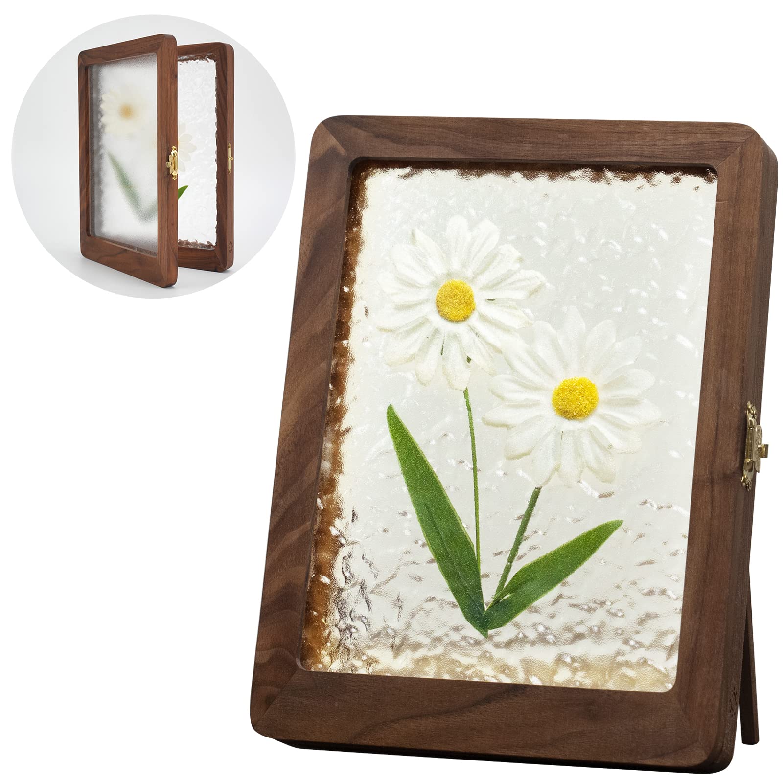 HAMOPY Shadow Box Frame 6.7"×9" with LED Light, Natural Wood Frame Display on Tabletop, Memory Display for Pressed Flowers, Bugs and Insect Specimen