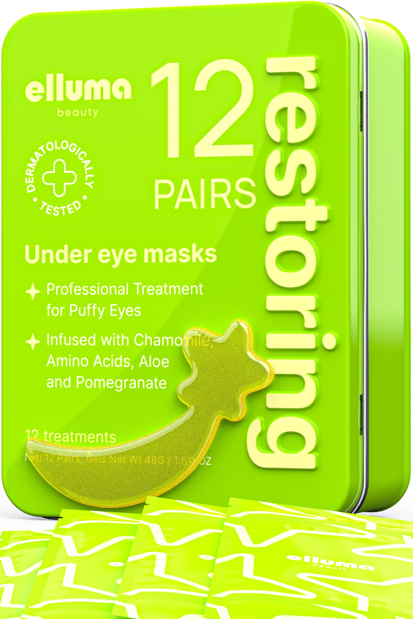 Under Eye Patches 12 Paar Themed Hydrogel Eye Gel Pads - Für Geschwollene Augen und Augenringe, Unter Augen Tränensäcke, Falten - Restoring Set mit Kamille