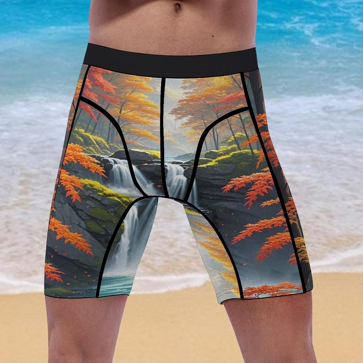 Red Tropical Trees Compression Shorts Men Spandex Sport Shorts Workout Performance Baselayer Underwear