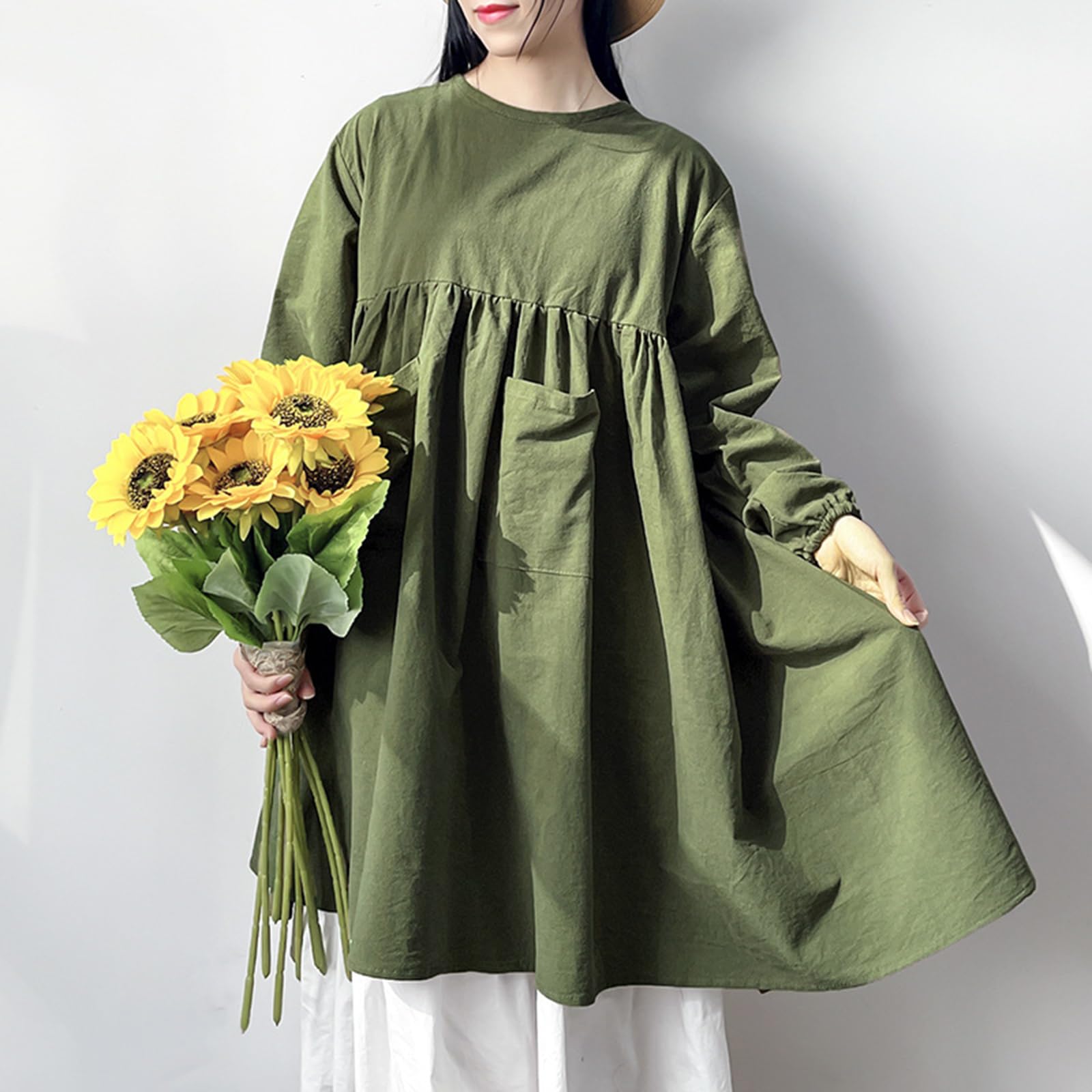Tabliers Grande Taille pour Femmes, Tabliers en Coton à Manches Longues avec Poches pour la Cuisine, la pâtisserie, Le Jardinage, la Peinture, Taille Unique, Vert (Vert Taille Unique)