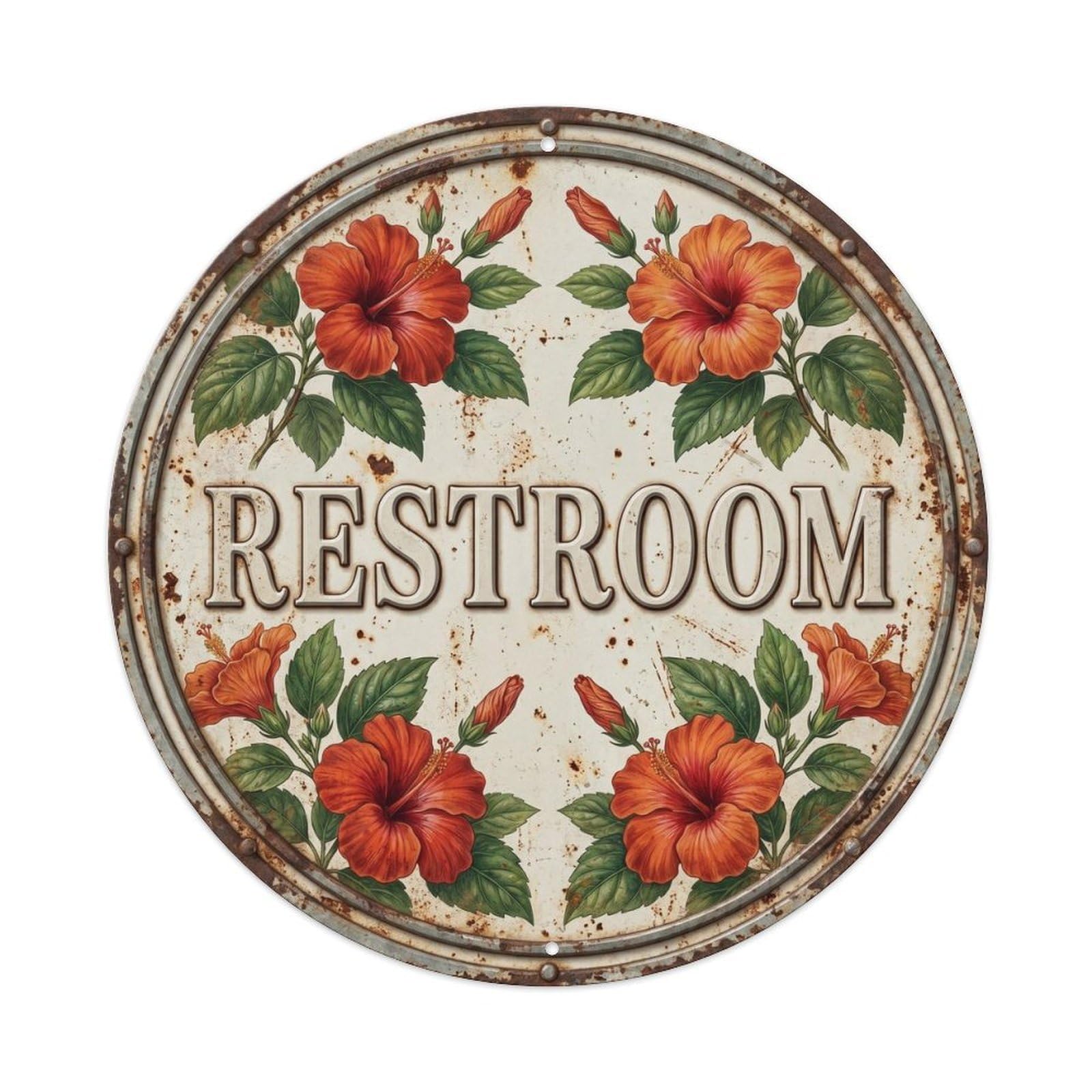 Hibiscus Restroom Botanical Floral Room Label Metal Tin Sign