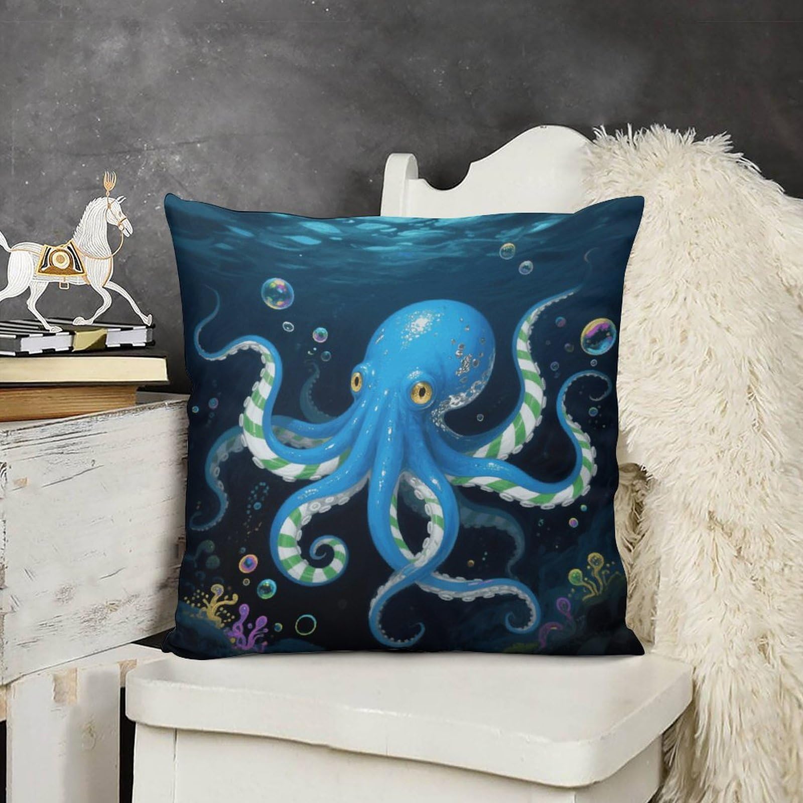 FodPand Boho Farmhouse Blue Octopus Pillow Covers with Hidden Zipper 26x26 Soft Plush Cushion Cover Decorative Throw Pillow Cases for Couch Bed Sofa Living Room Indoor Outdoor Home Decor