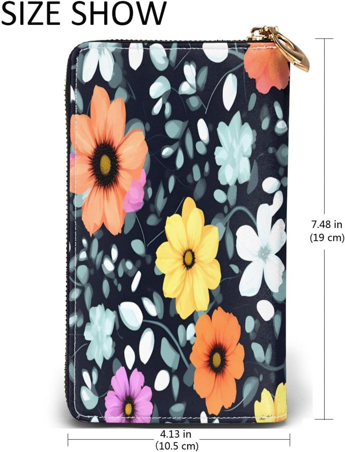 Beautiful colourful flowers Long Zip Around Wallet for Women, Large Capacity RFID Leather Wristlet Wallet with 12 Card Slots Coin Purse, Fashion Clutch Purse with Wrist Strap