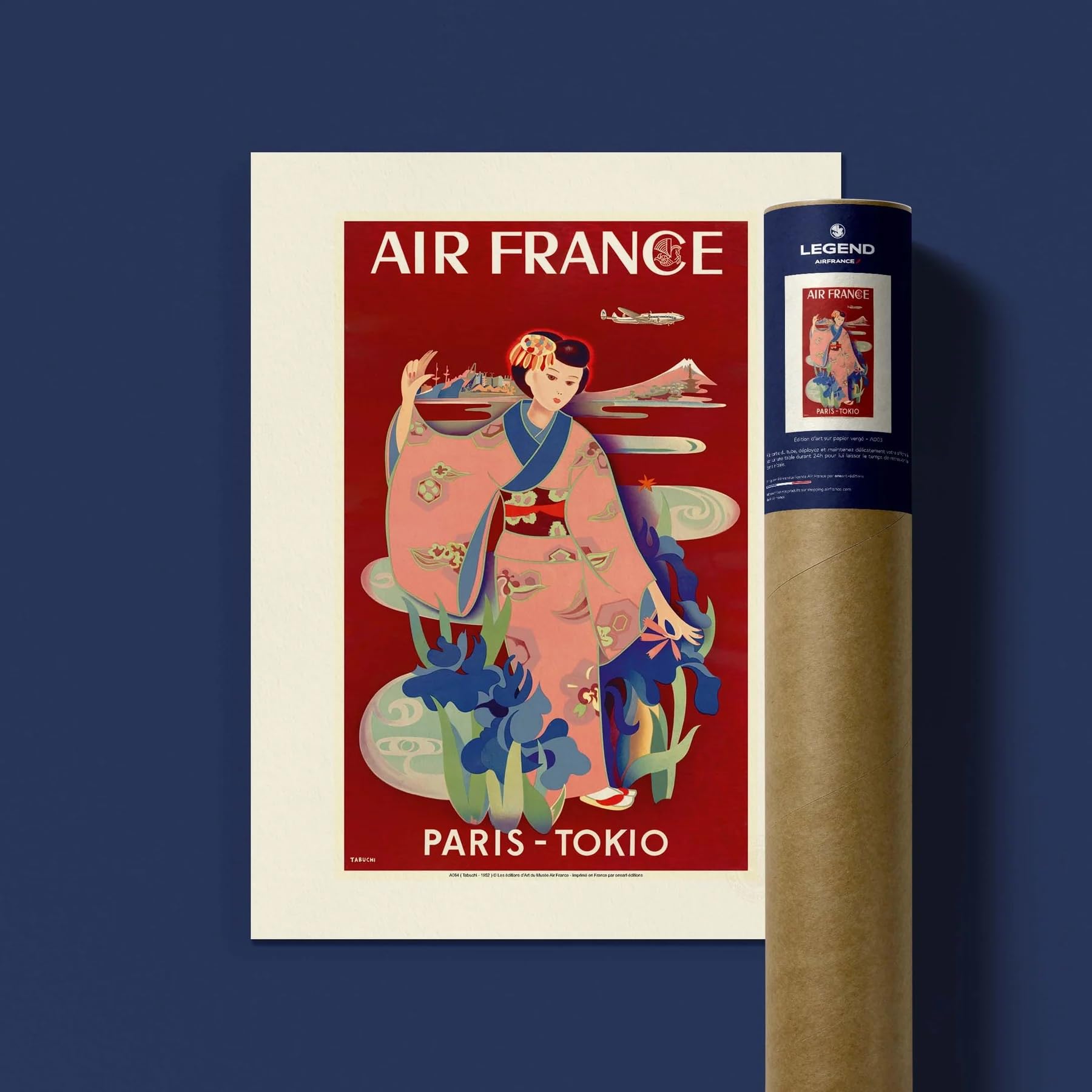 Air France Poster vintage Parigi-Tokyo, 50 x 70 cm, Tabuchi 1952