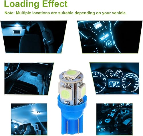 Miniatura 5 de Bombillas LED azul hielo DC 12V T10 194 168 para tablero de instrumentos (paquete de 20 unidades)