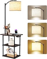 PESRAE Floor Lamp with Table & Charging Station: USB/Type-C/AC Ports, 3 Color Temps 9W LED Bulb, Modern Shelves Side Table for Bedroom Living Room