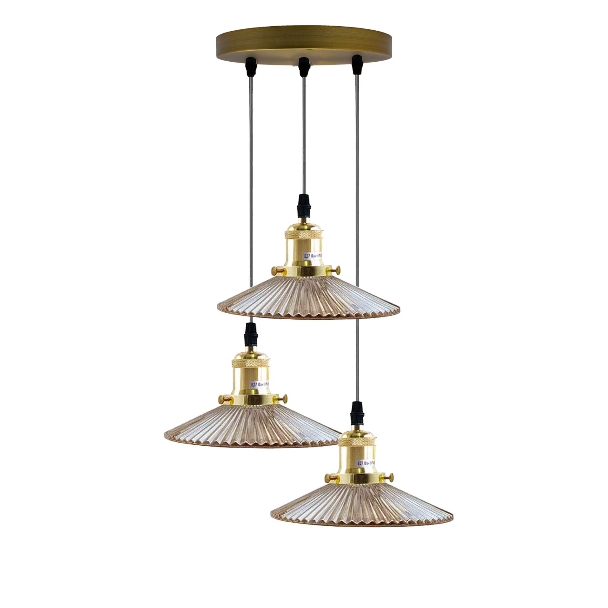 Dc Voltage No Bulbs 3 Light Amber Glass Pendant Ceiling Light E27 Adjustable