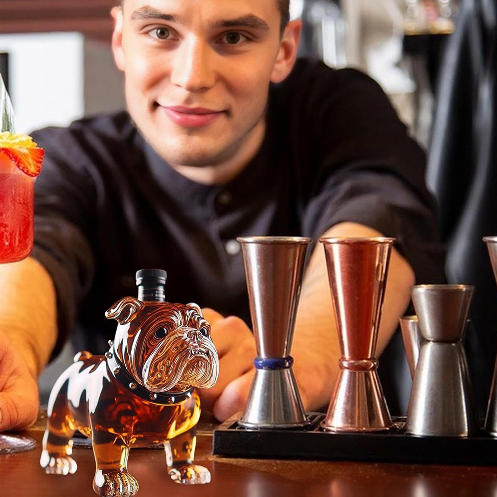 Bottiglia Di Whisky Bulldog Francese - Decanter In Di Liquore Di Grande Capacità | Decanter Alcolico Per Ripiani Di Ristoranti, Bottiglia Di Display Da Collezione Unica Per Bar, Cucine, Uffici,