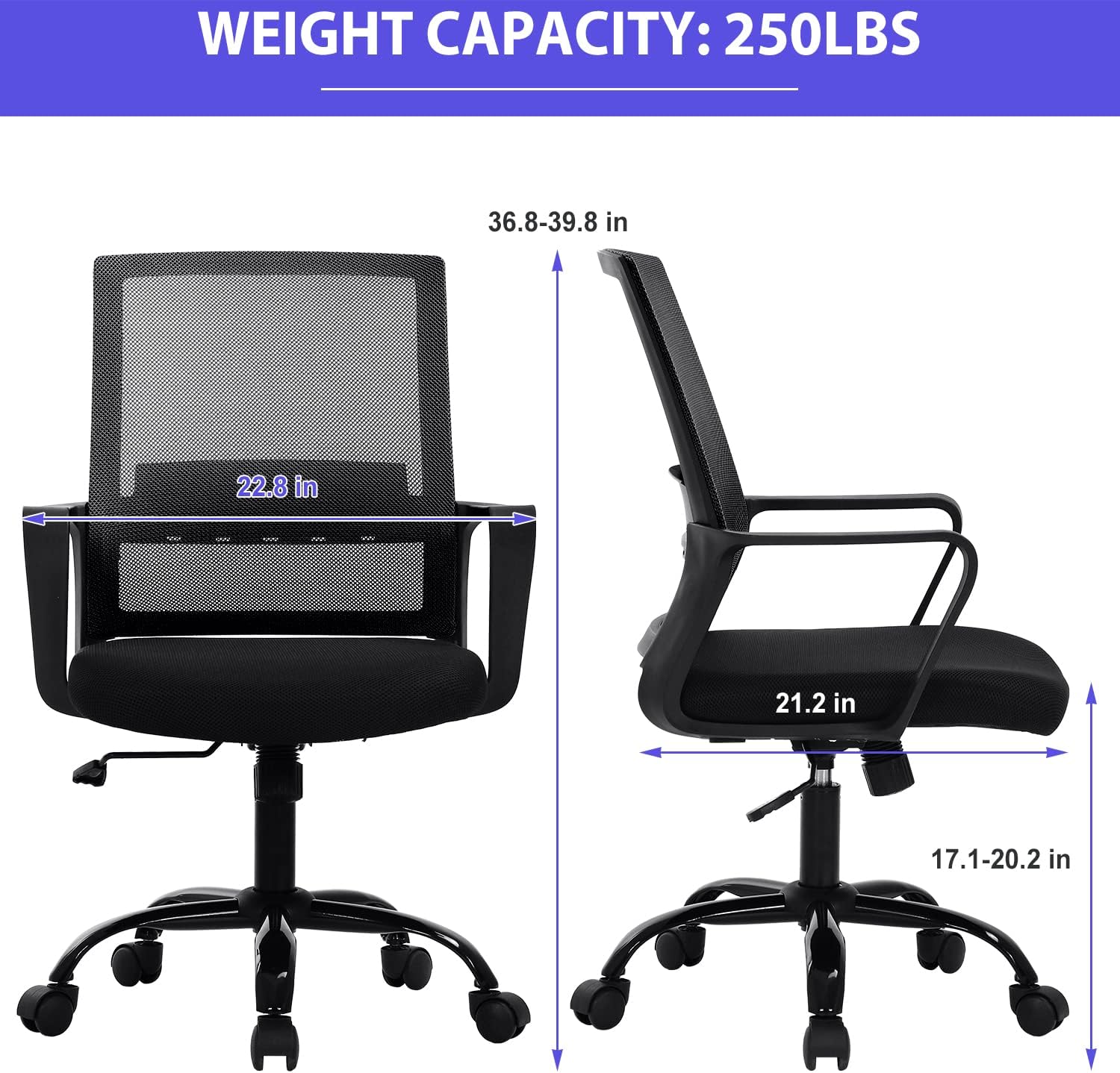 Small Office Chair Home Office Desk Chair Computer Chair Work Chair Mesh Chair Rolling Chair with Armrest for Home Office, Black