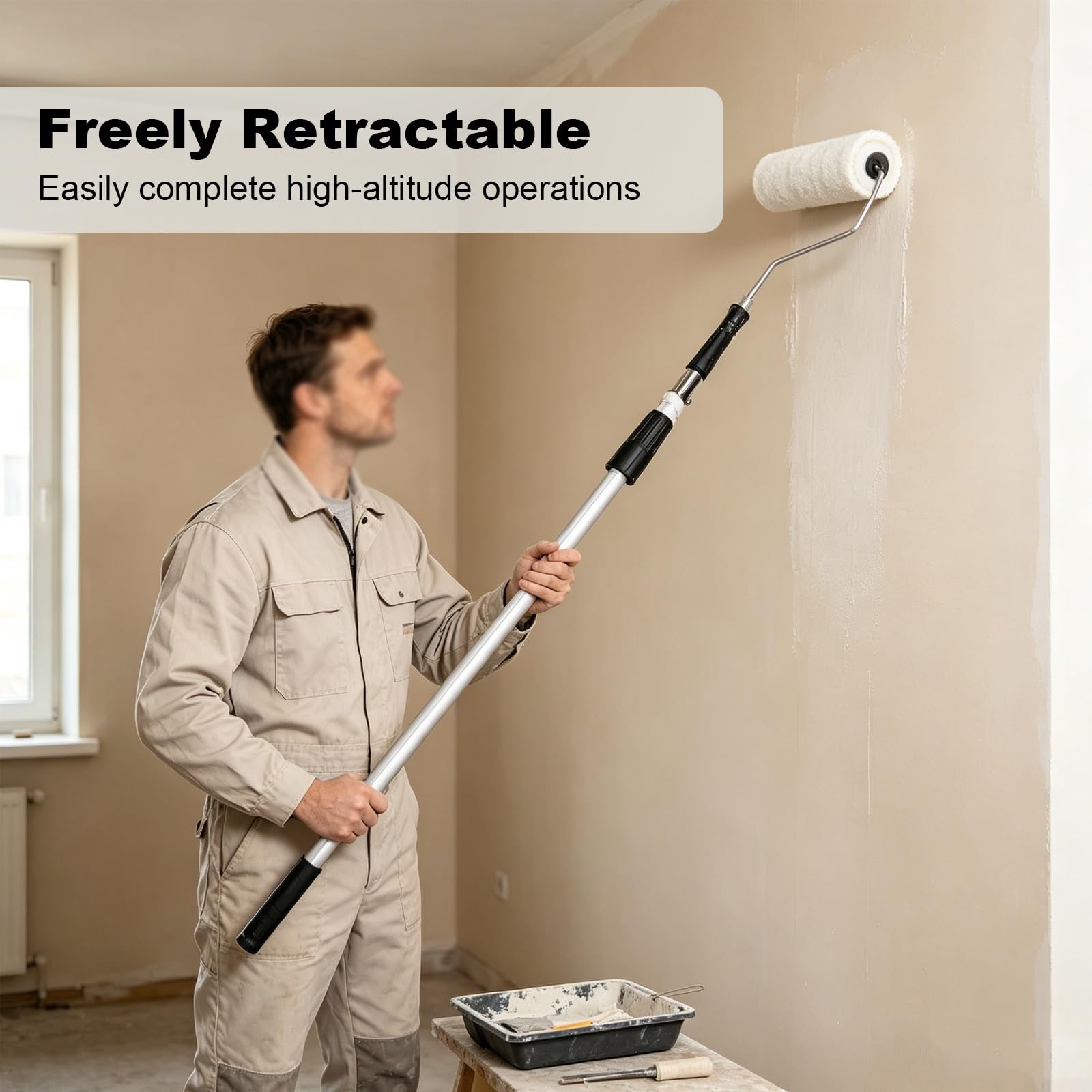 Pértiga Telescópica, Barra Extensible de Aleación de Aluminio | Rosca Universal & Mango Antideslizante, Ideal para Pintura, Limpieza y Lavado de Ventanas(3.9m/12.8ft)