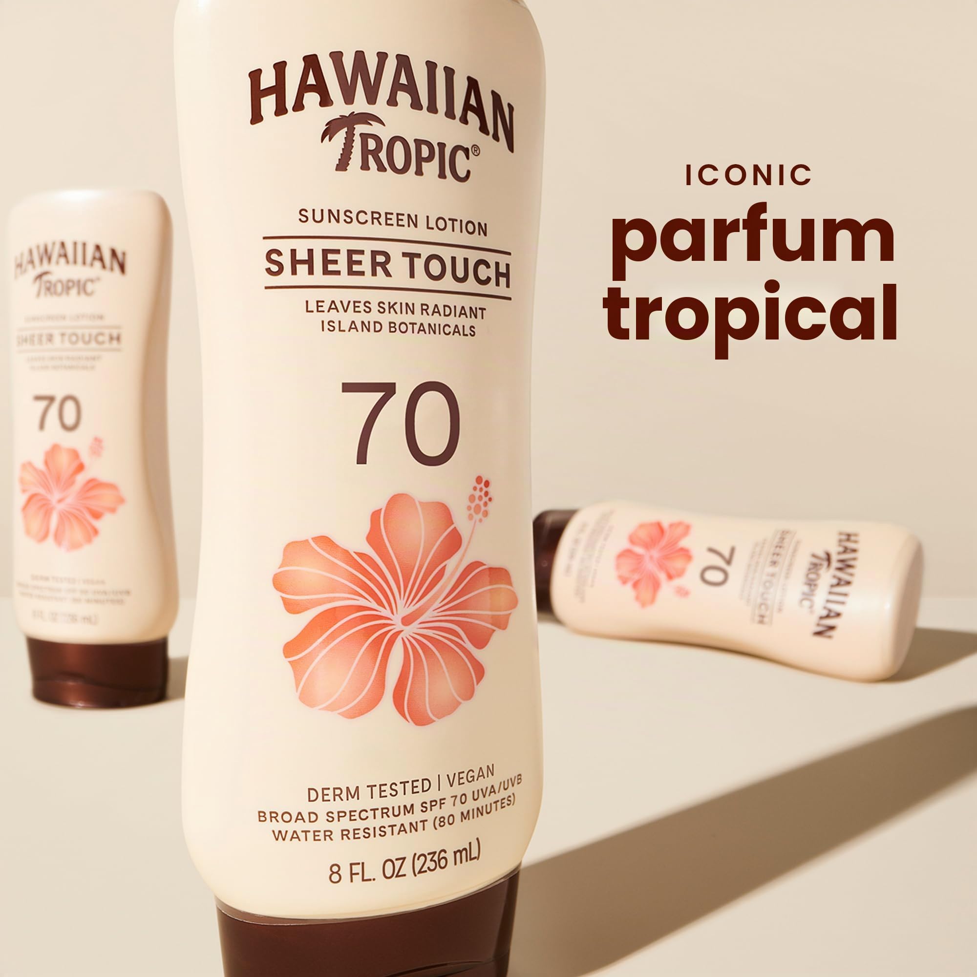Hawaiian Tropic Sheer Touch Lotion solaire SPF 70, 236,8 g | Crème solaire hawaïenne Tropique SPF 70, écran solaire SPF élevé, écran solaire sans oxybenzone, crème solaire hydratante, crème solaire