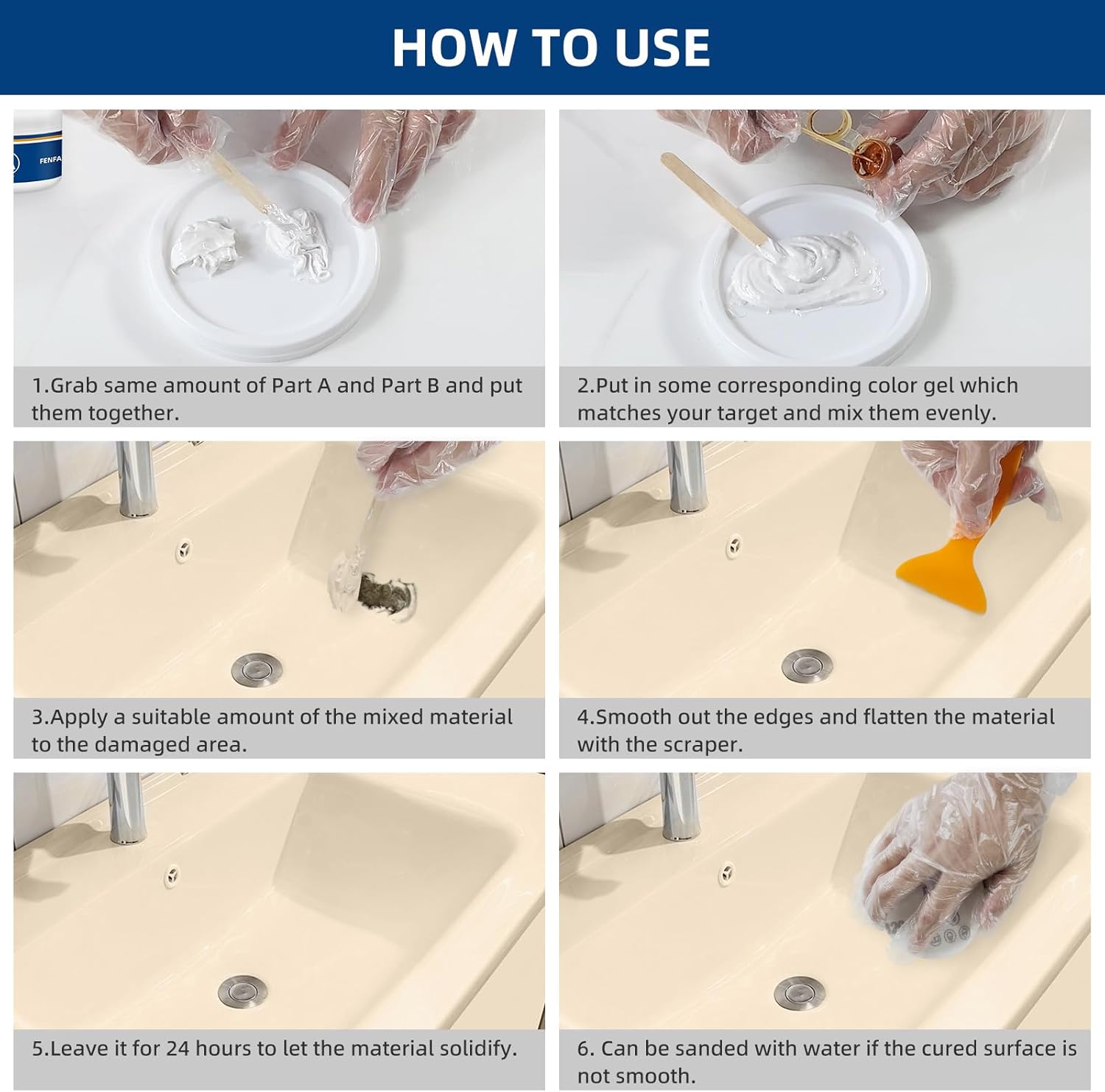 Tub and Fiberglass Shower Repair Kit White, 3.7oz Porcelain Tile Repair Kit, Porcelain Sink and Acrylic Bathtub Repair Kit for Cracks Chips Dents Holes Almond/Biscuit/Bone - Image 6