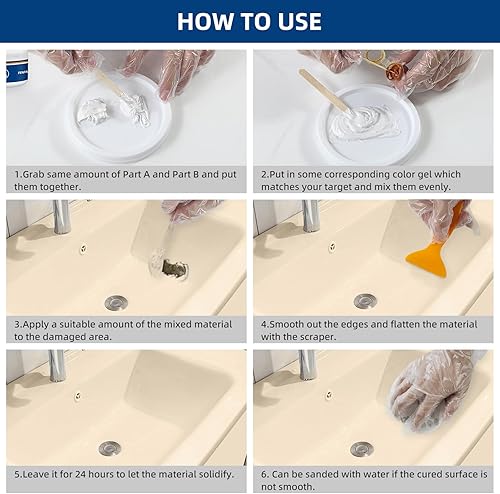 Miniatura 6 de Kit de reparación para bañera y ducha de fibra de vidrio, color blanco, kit de reparación de azulejos de porcelana de 3.7oz, kit de reparación para