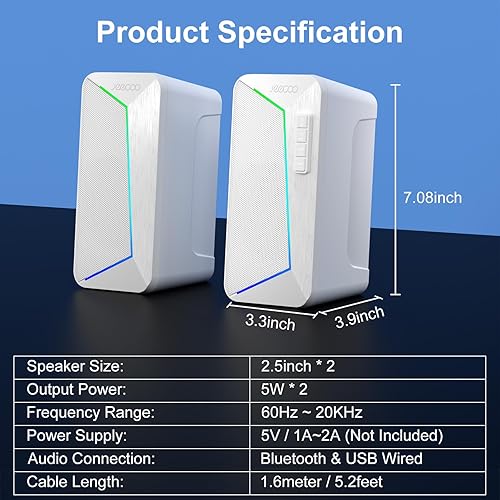 Miniatura 6 de Jeecoo Altavoces Bluetooth M30 para computadora de escritorio, con sonido estéreo nítido, modos LED dinámicos, control de fácil acceso, 10 W,