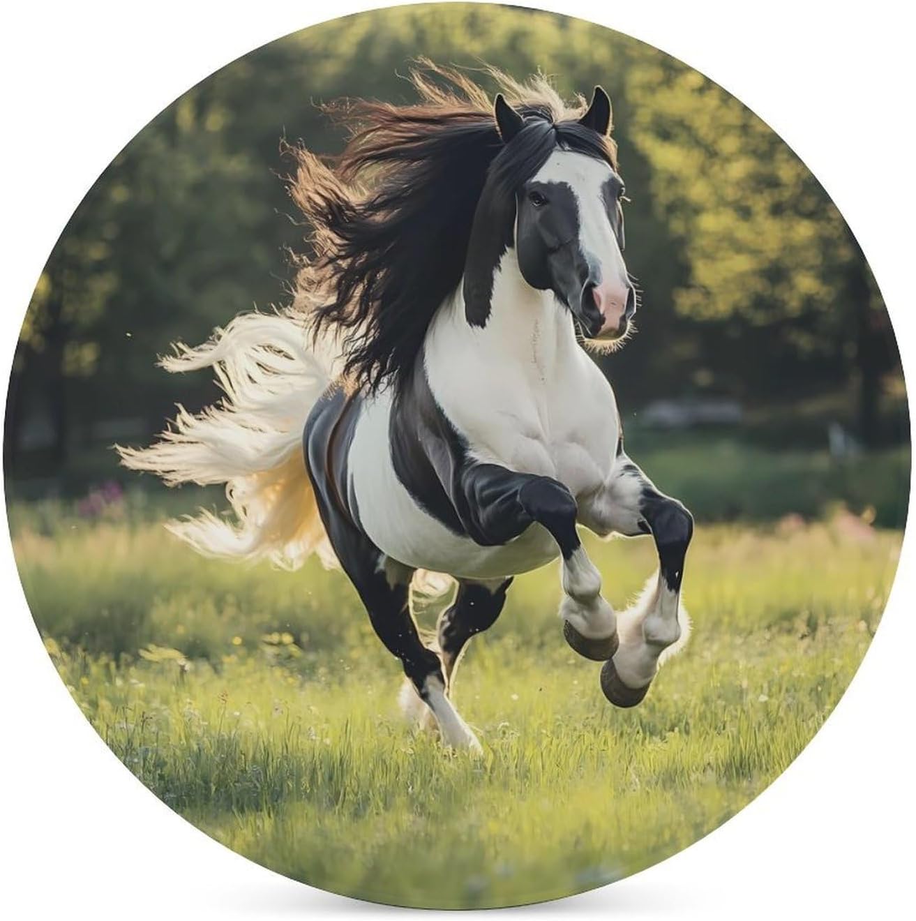 Black and White Horses Coasters for Drink Round Ceramic Coaster with Cork Base Home Decorative 4PCS