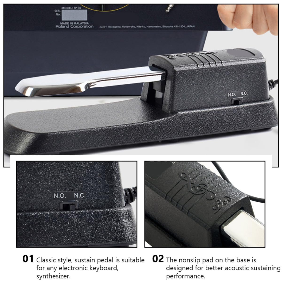 Pedal de Sustain para Teclado Piano Eléctrico Clásico Negro