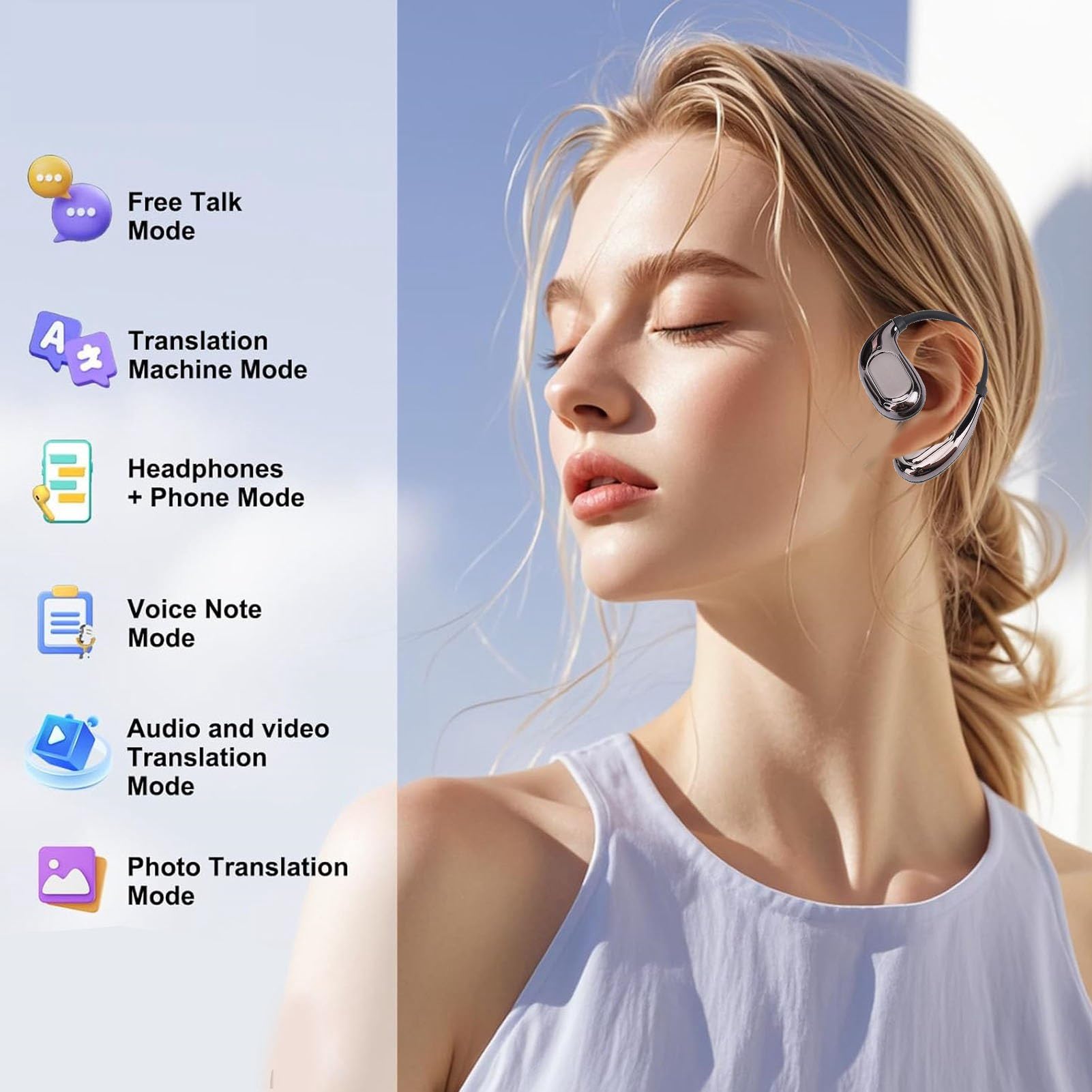 VBESTLIFE Auriculares de Traducción de IA en Tiempo Real, 164 Idiomas, Auriculares Traductor Oídos Abiertos con 36h Tiempo de Juego, Auriculares de Traducción para la Reunión de Negocios (Black)