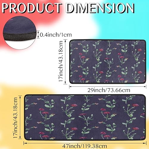 Miniatura 2 de GUYOS Tapete de cocina clásico con patrones florales vintage 2 piezas acolchado antifatiga para suelo de cocina de 47 x 17 pulgadas29 x 17 pulgadas,