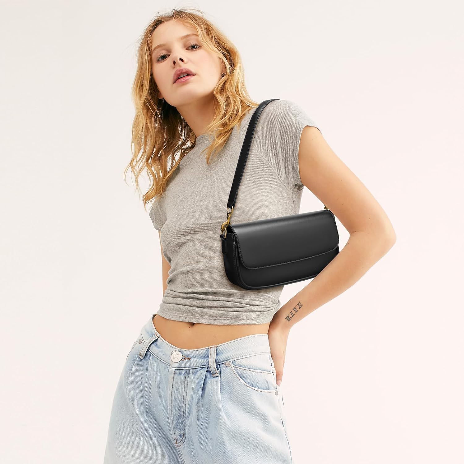 Shoulder Bag For Women Trendy Small Purse Cute Mini Vegan Leather Handbags with 2 Removable Strap