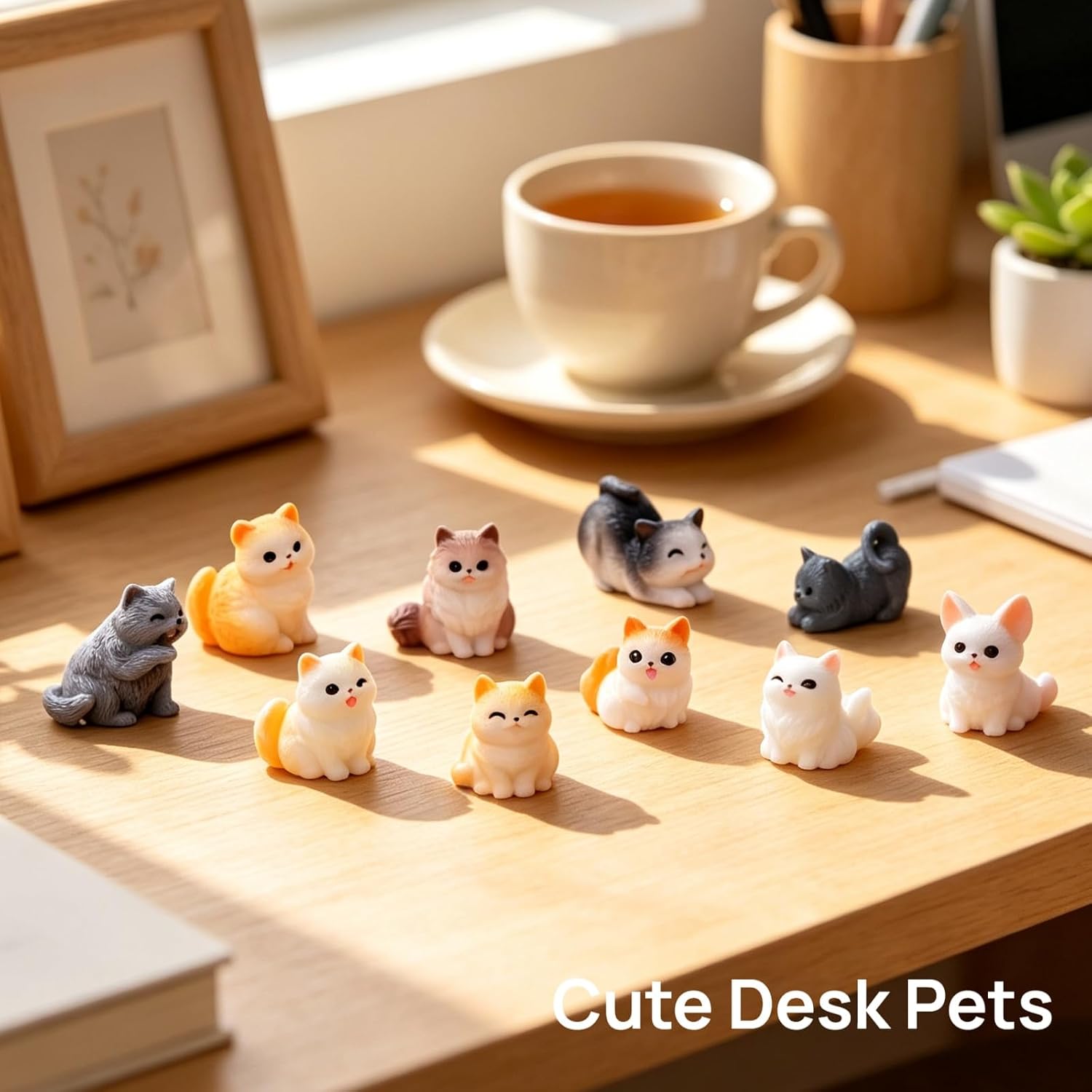 16Pcs Mini Resin Cat Figurines For Desk Decor Fairy Garden Cake Topper