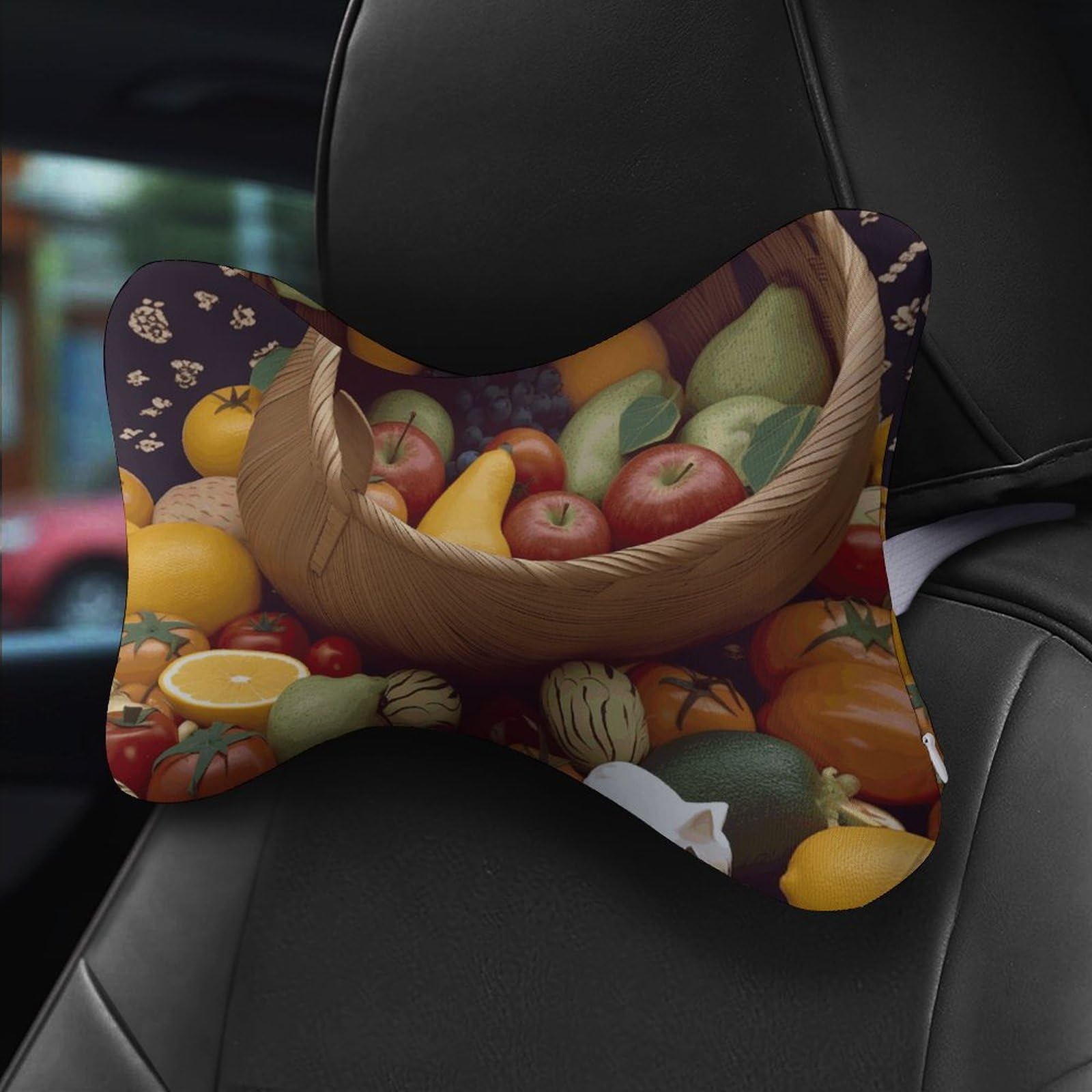 Fruits Basket Lot de 2 coussins de nuque de voiture ultra confortables pour appuie-tête de voiture doux en mousse à mémoire de forme et housse amovible respirante
