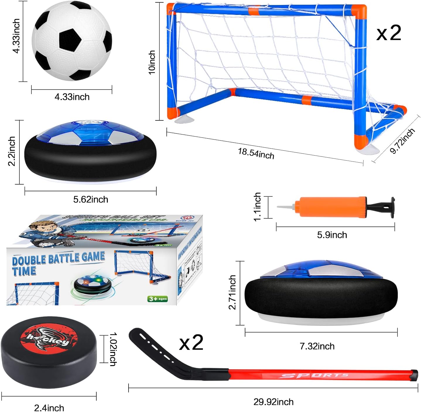 AOKESI Kids Toys 4-in-1 Hover Soccer Ball Hockey Sports Set with 2 Goal, USB Rechargeable Ice Hockey Ball with LED Starlight Light, Indoor Outdoor Sports Ball Game, Sports Toy for Boy Girl Gift : Toys & Games
