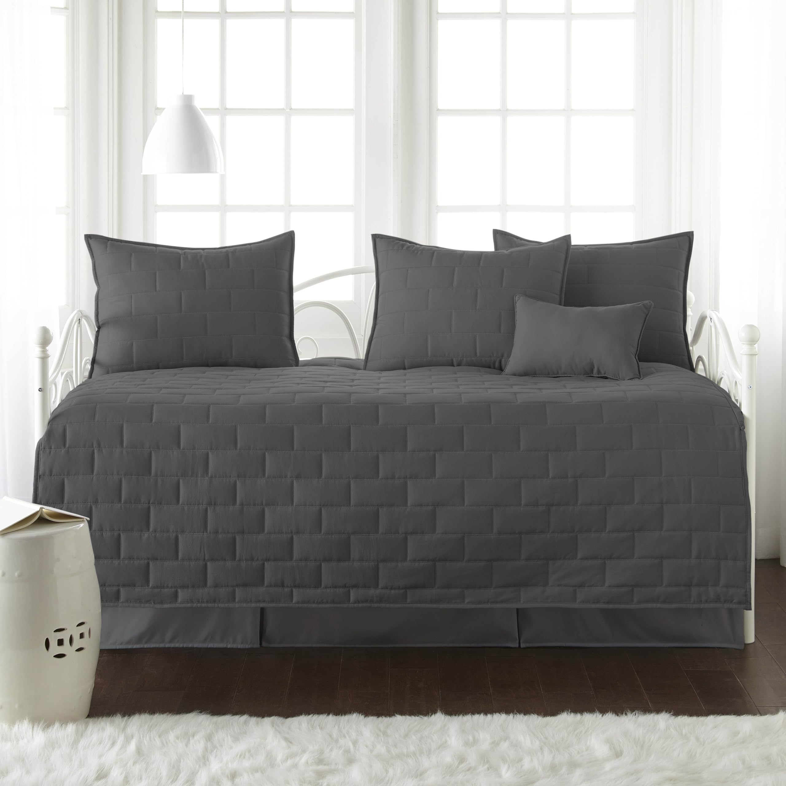 Daybed Quilt Set, 6-Piece Twin Bedding Set with Daybed Cover Slate Grey