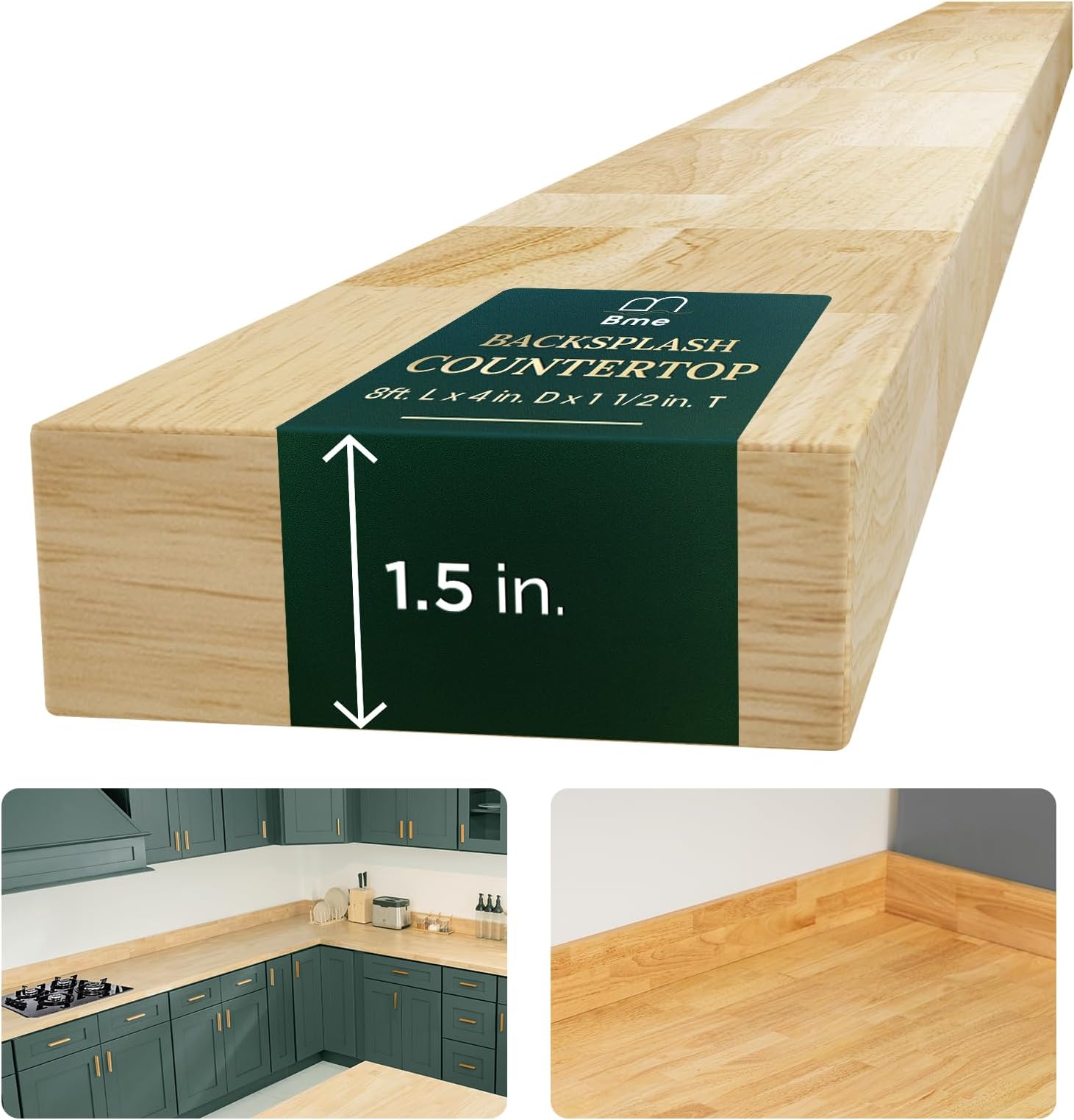 Bme Hevea Solid Wood Butcher Block Countertop, Unfinished