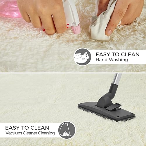 Miniatura 7 de Alfombra ultra suave para sala de estar, 5 x 8 pies, color blanco crema, esponjosa, alfombra de área para dormitorio, alfombra moderna de pelo