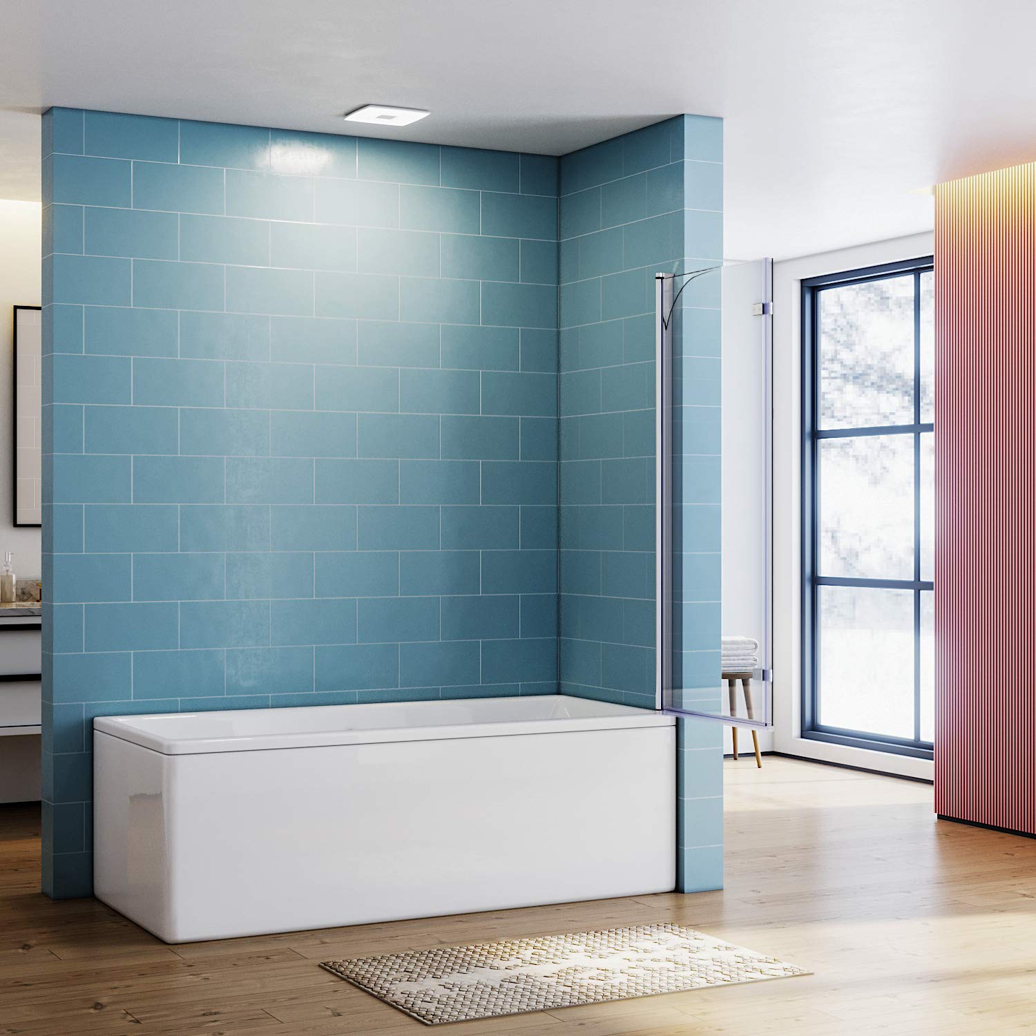 ELEGANTE Parete Vasca da Bagno Doccia 120x140cm, con Dispositivo Pieghevole a 180 °, Vetro Trasparente 6mm