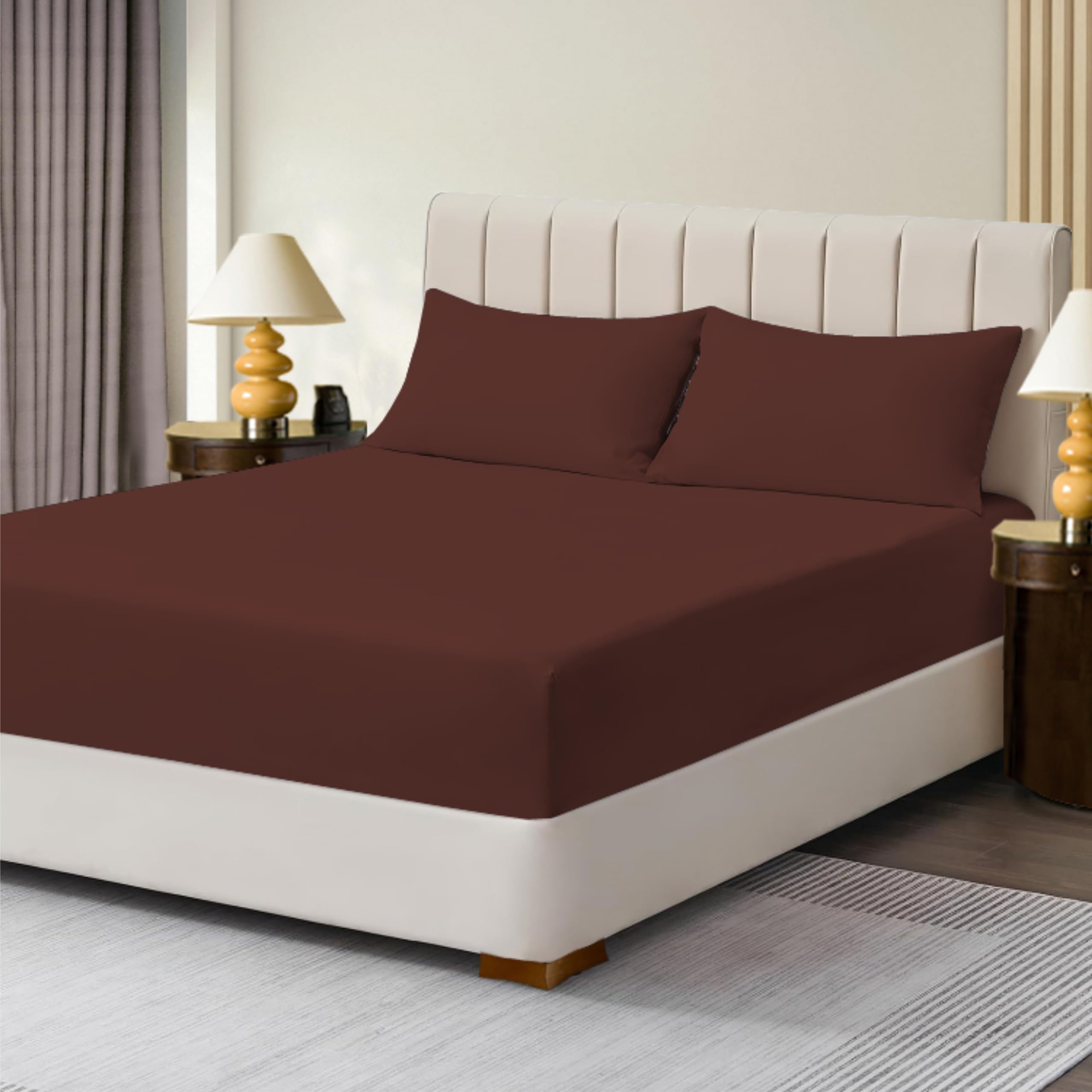 R&Z Chocolate Extra Deep Polycotton Non Iron Fitted Sheet Easy Care 40Cm (, King)