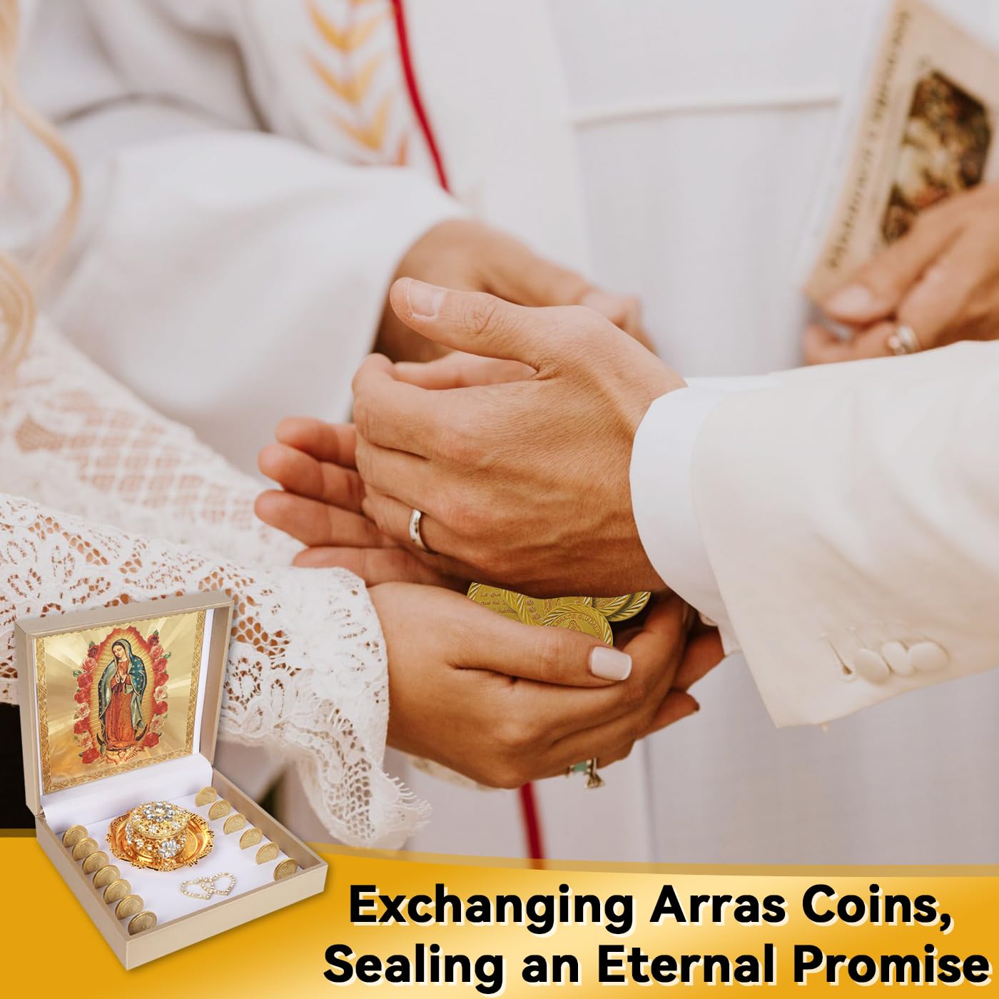 Arras Para Boda Catolica con scatola regalo Virgen De Guadalupe, Arras De Boda Cristiana, Arras De Boda Catolica, scatola per monete da matrimonio cattoliche Arras, set di monete per matrimonio