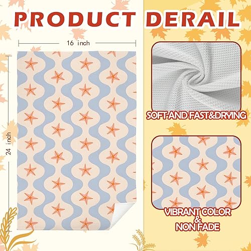 Miniatura 6 de SPBL&L Toallas de cocina retro costeras de playa, preppy océano con estrellas de mar y ondas, paños de cocina decorativos para cocina, playa