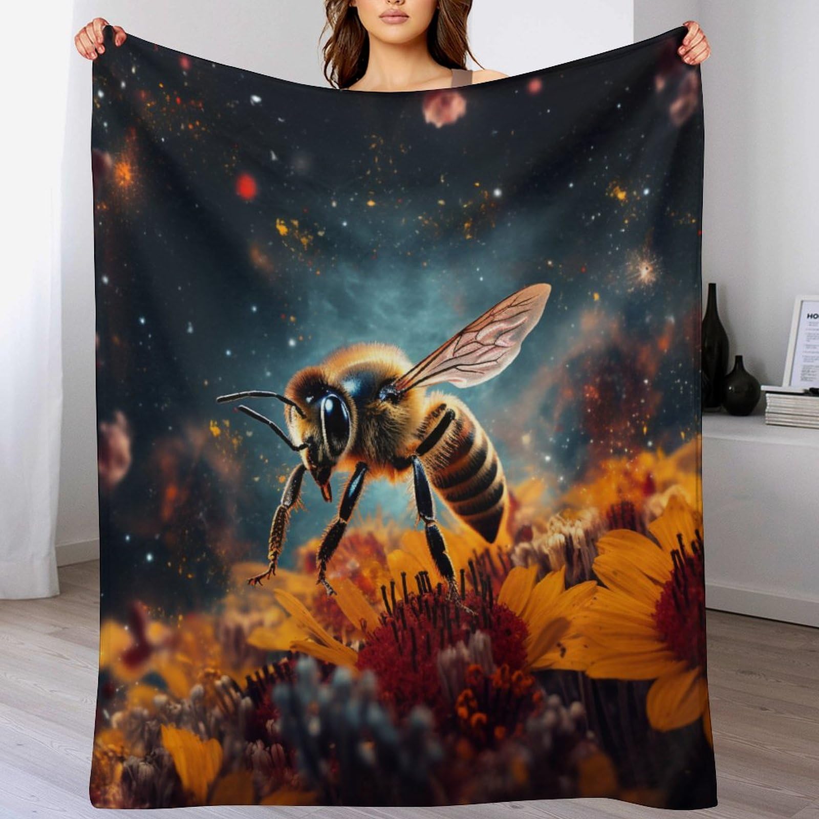 Couverture imprimée abeille douce anti-frissons plaid flannel léger pour canapé
