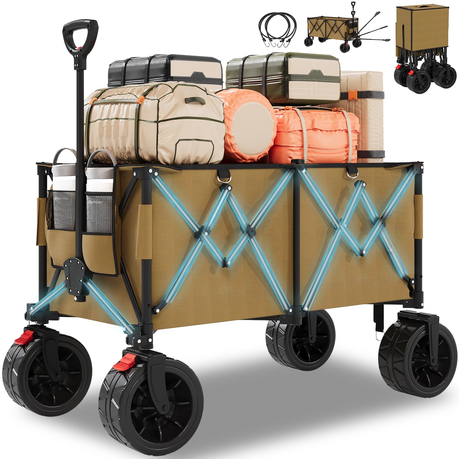 Homall Carro Playa Plegable 260L con Ruedas Extra Anchas de 10 cm, Carro de jardín Plegable XXXL para Camping, Carro de Playa para Compras al Aire Libre, Capacidad de Carga máx. 150 kg